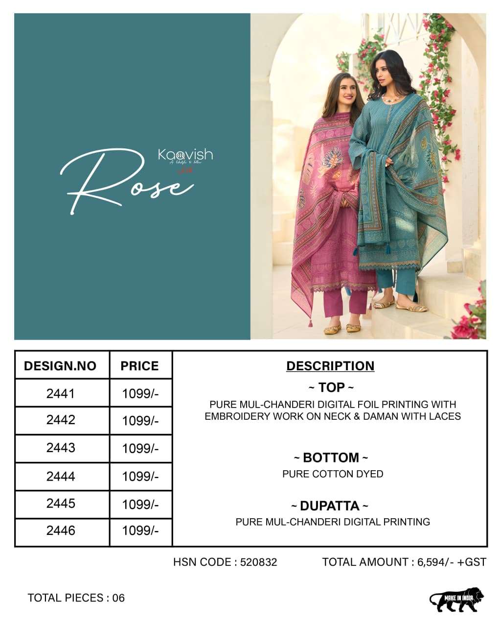 KAAVISH ROSE CHANDERI DIGITAL WITH EMBROIDERY WORK SUITS 