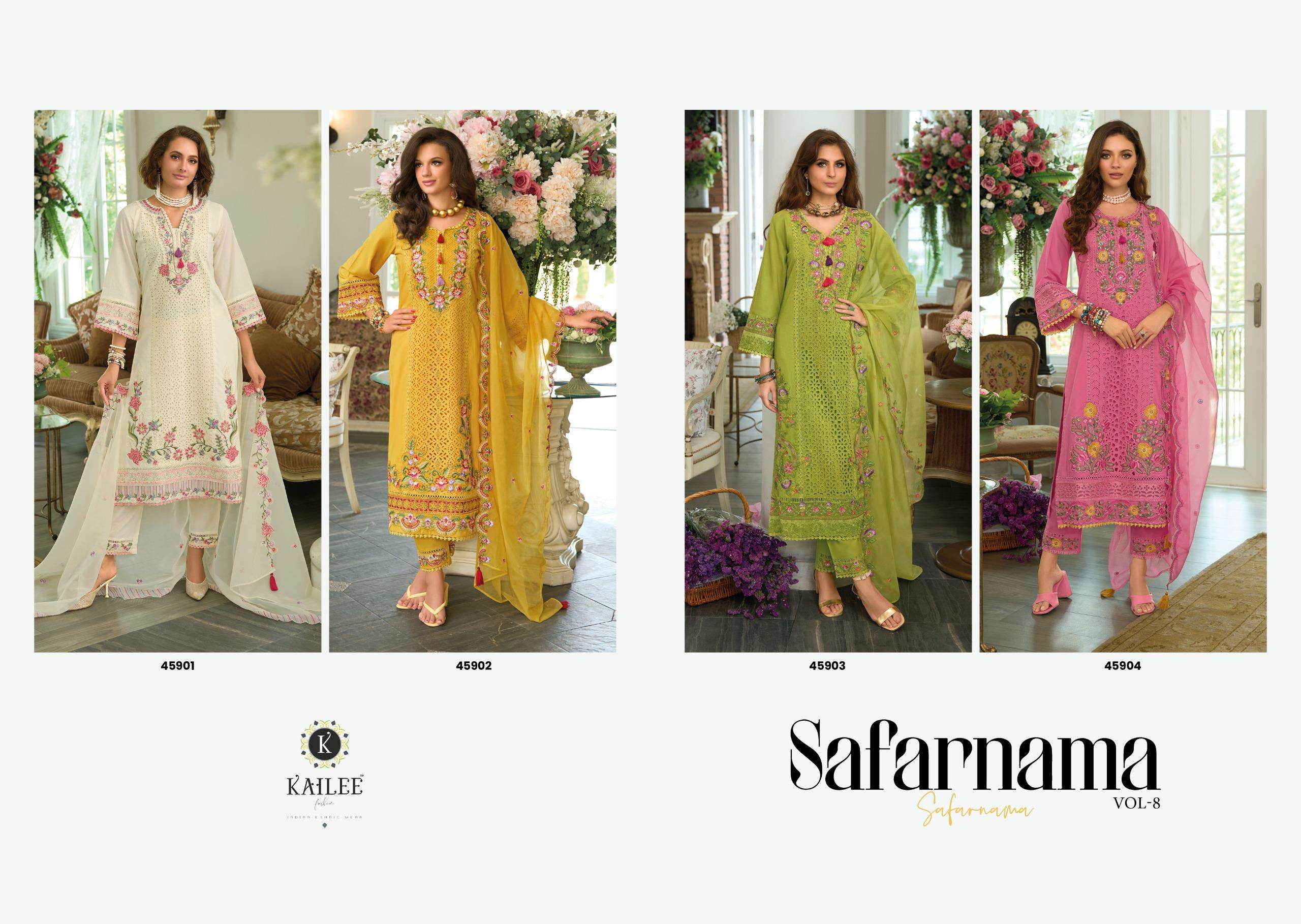 KAILEE FASHION SAFARNAMA VOL 8 COTTON SCHIFLI DESIGNER WORK LADIES SUIT