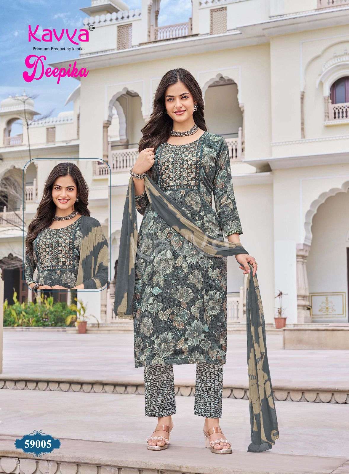 KAVYA DEEPIKA 59 FANCY PRINT KURTI WITH BOTTOM AND DUPATTA SET 