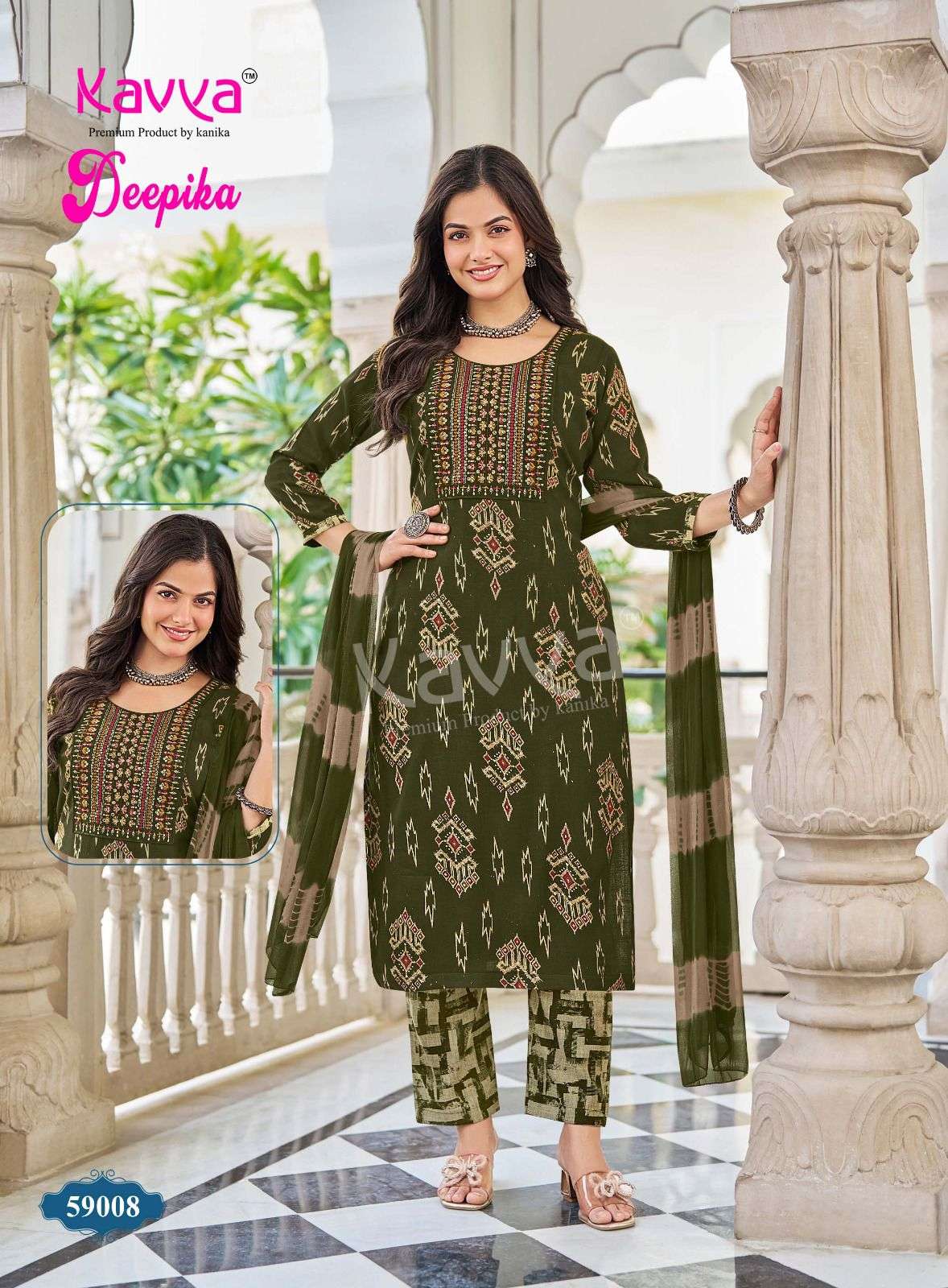 KAVYA DEEPIKA 59 FANCY PRINT KURTI WITH BOTTOM AND DUPATTA SET 