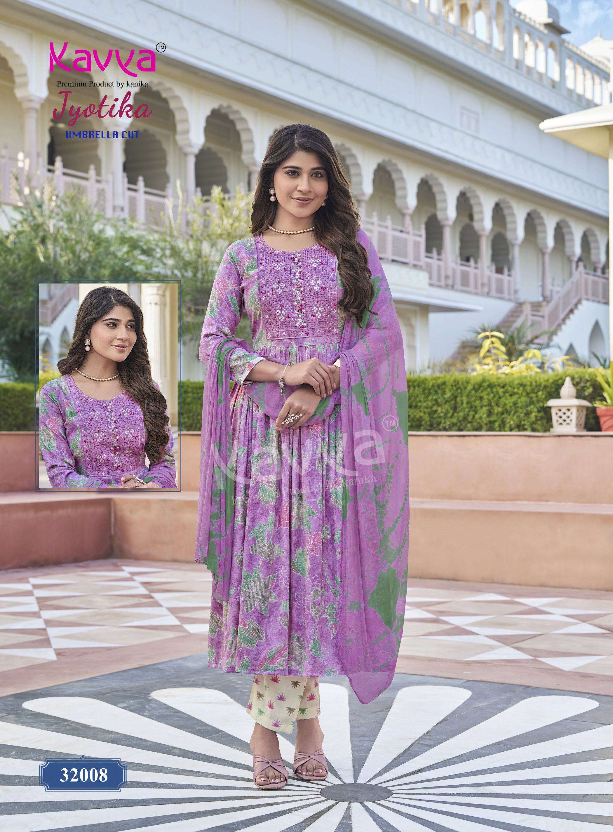 KAVYA JYOTIKA VOL 32 CAPSULE FOIL PRINT ANARKALI STYLE LADIES KURTI BOTTOM AND DUPATTA SET 