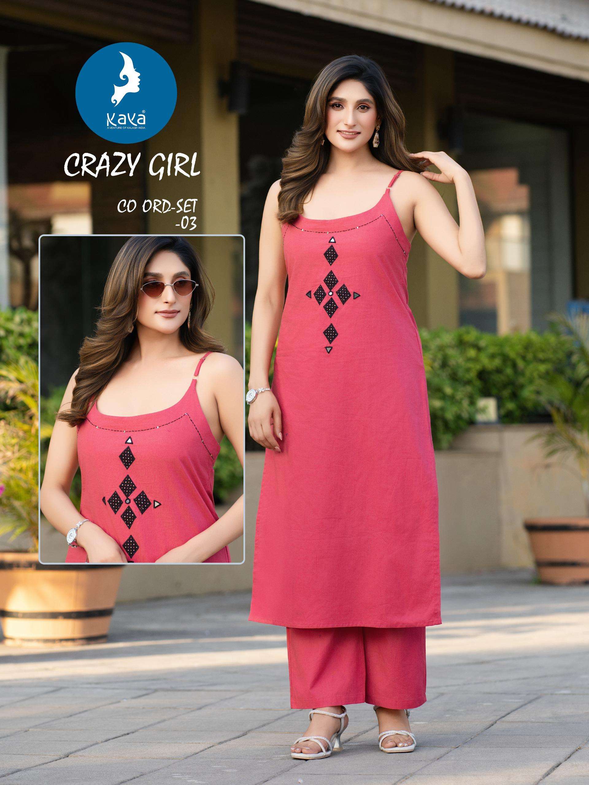  KAYA CRAZY GIRL COTTON FANCY SUMMER WEAR SLEEVELESS KURTI WITH BOTTOM PAIR 