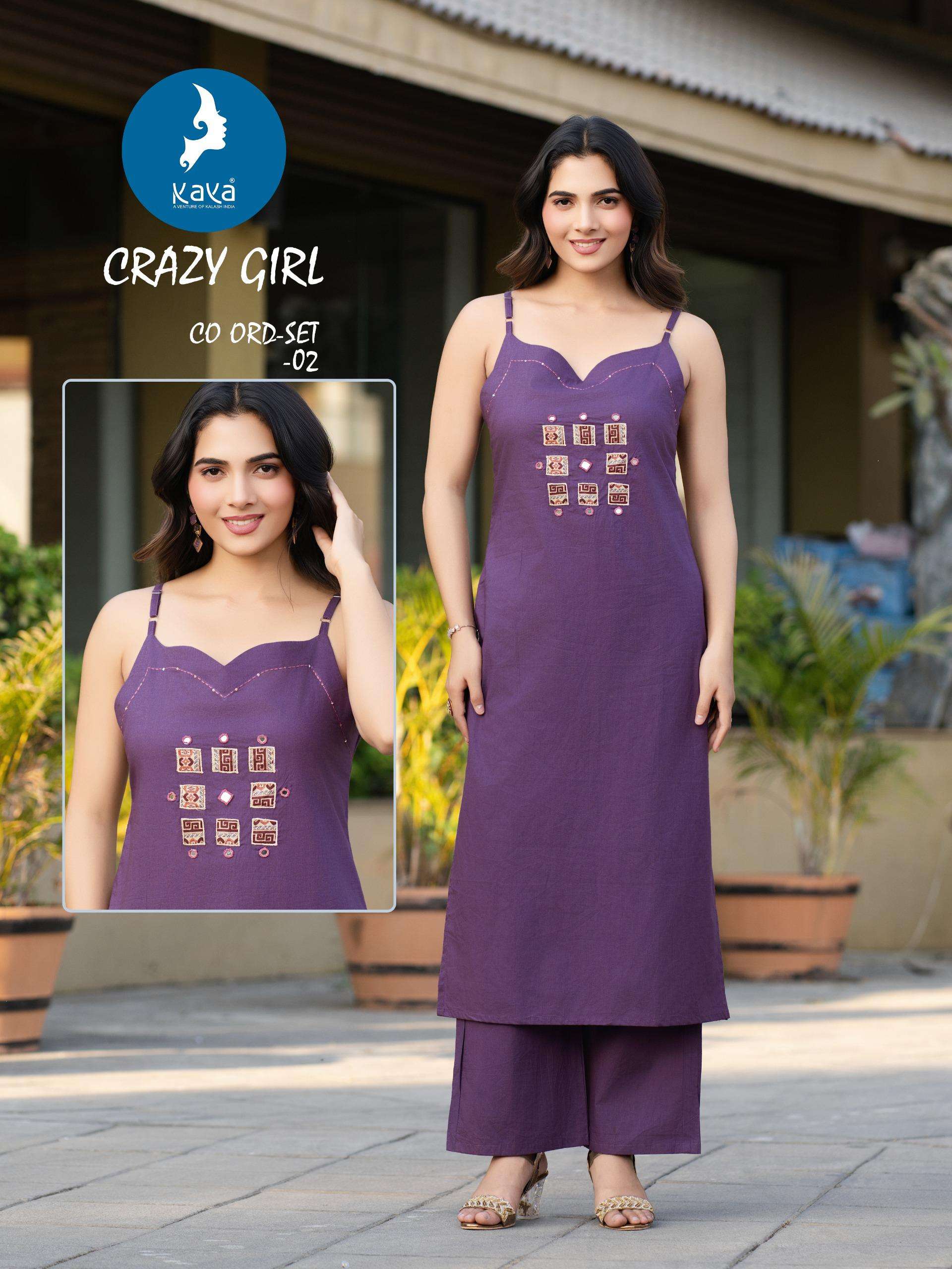  KAYA CRAZY GIRL COTTON FANCY SUMMER WEAR SLEEVELESS KURTI WITH BOTTOM PAIR 