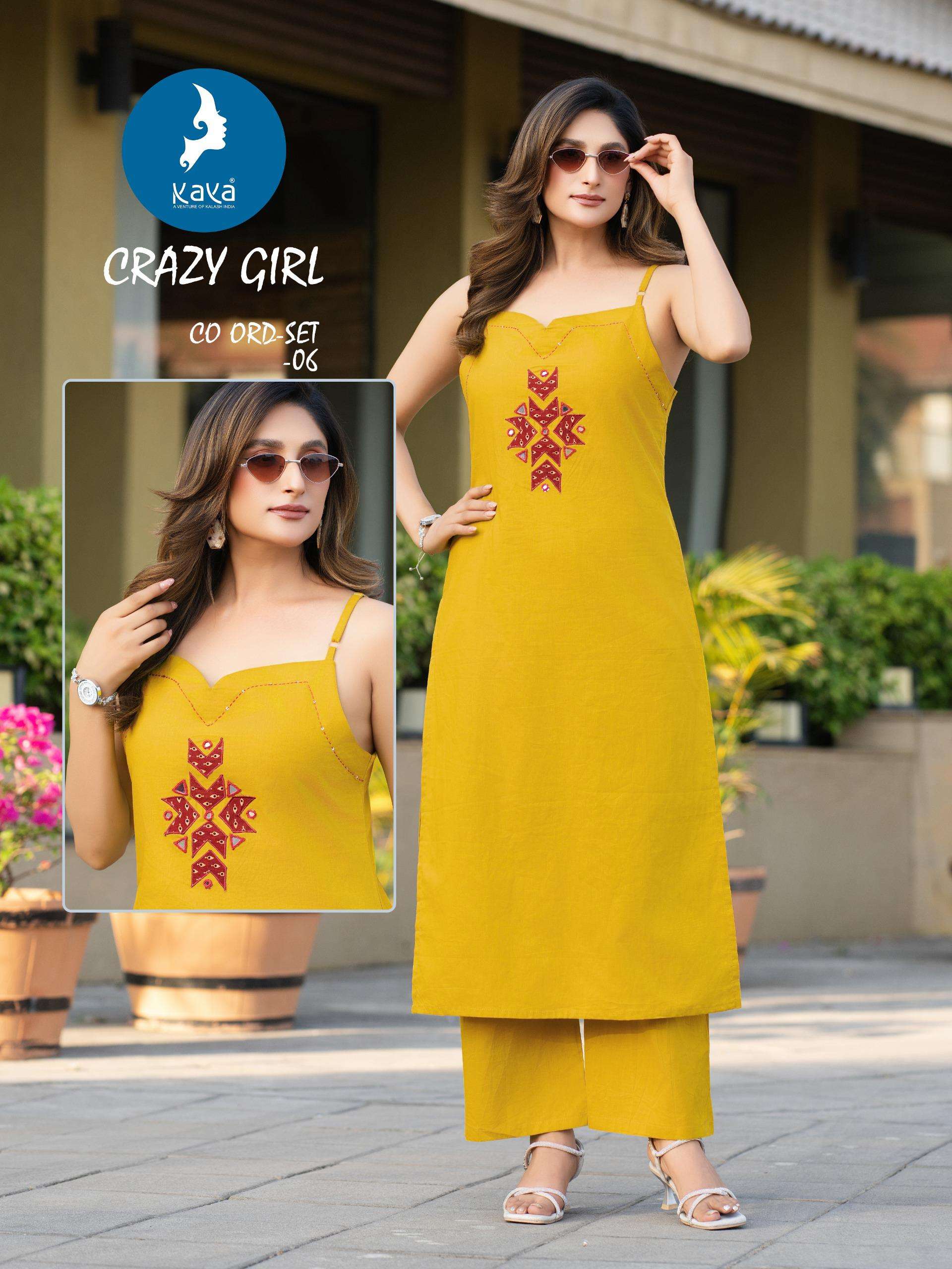  KAYA CRAZY GIRL COTTON FANCY SUMMER WEAR SLEEVELESS KURTI WITH BOTTOM PAIR 
