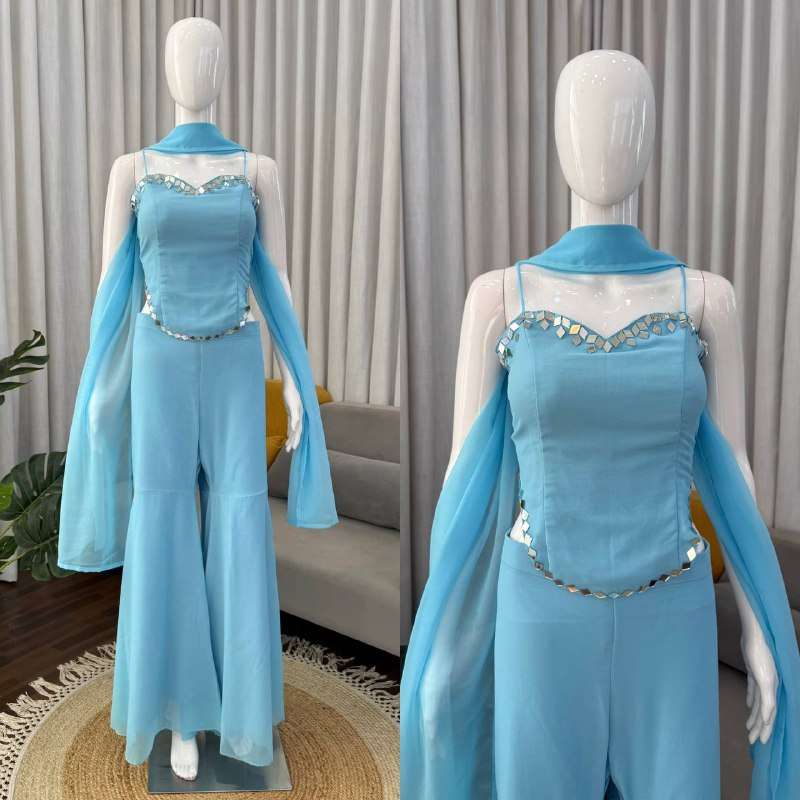 KD 1590 GEORGETTE PREETY LOOK DESIGNER TOP SHARARA WITH DUPATTA SET 