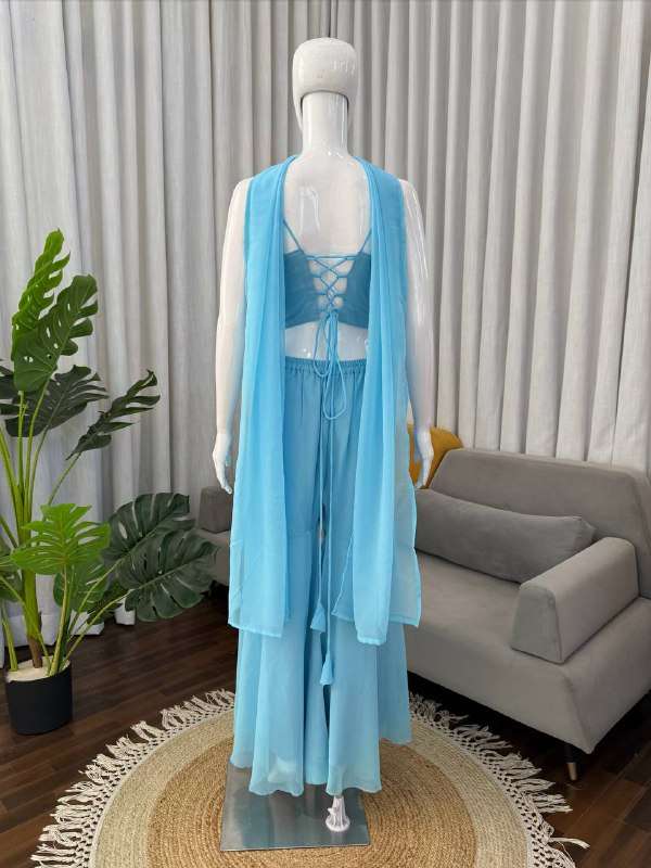 KD 1590 GEORGETTE PREETY LOOK DESIGNER TOP SHARARA WITH DUPATTA SET 