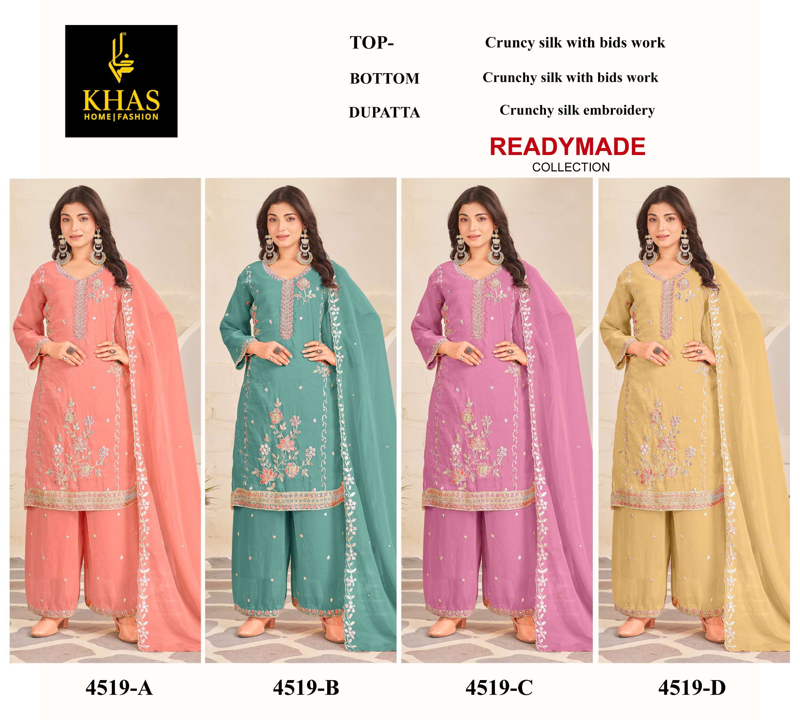 KHAS FASHION D NO 4519 SILK WITH EMBROIDERY DESIGNER PAKISTANI SUIT