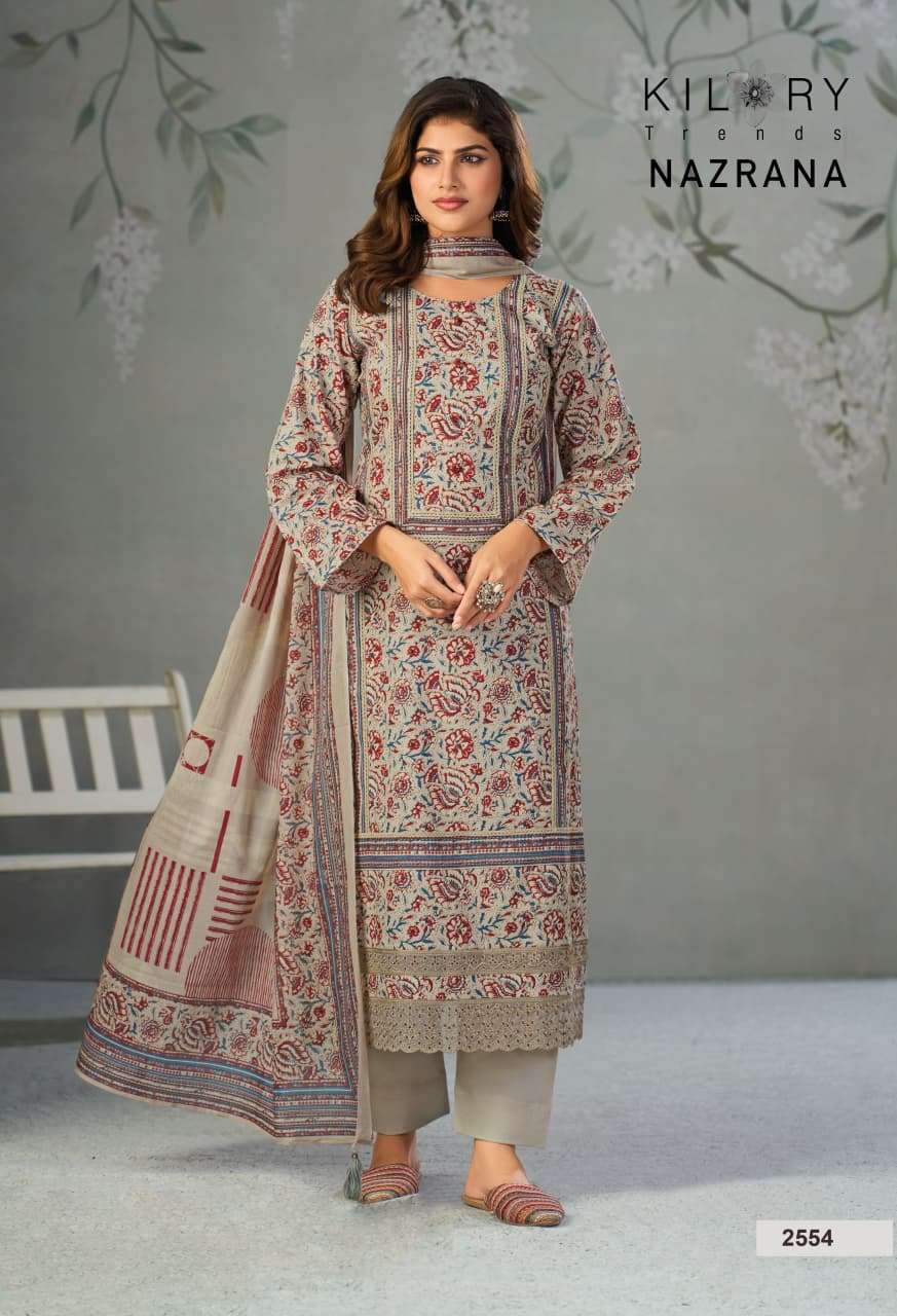 KILORY TRENDS NAZRANA  LAWN COTTON DIGITAL PRINT WITH EMBROIDERY WORK SUIT