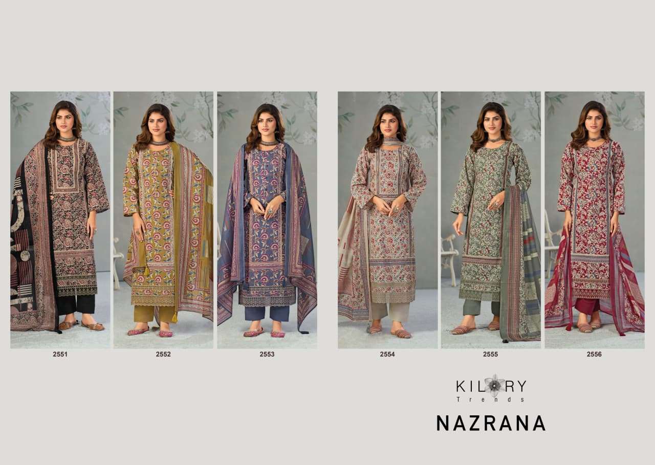 KILORY TRENDS NAZRANA  LAWN COTTON DIGITAL PRINT WITH EMBROIDERY WORK SUIT