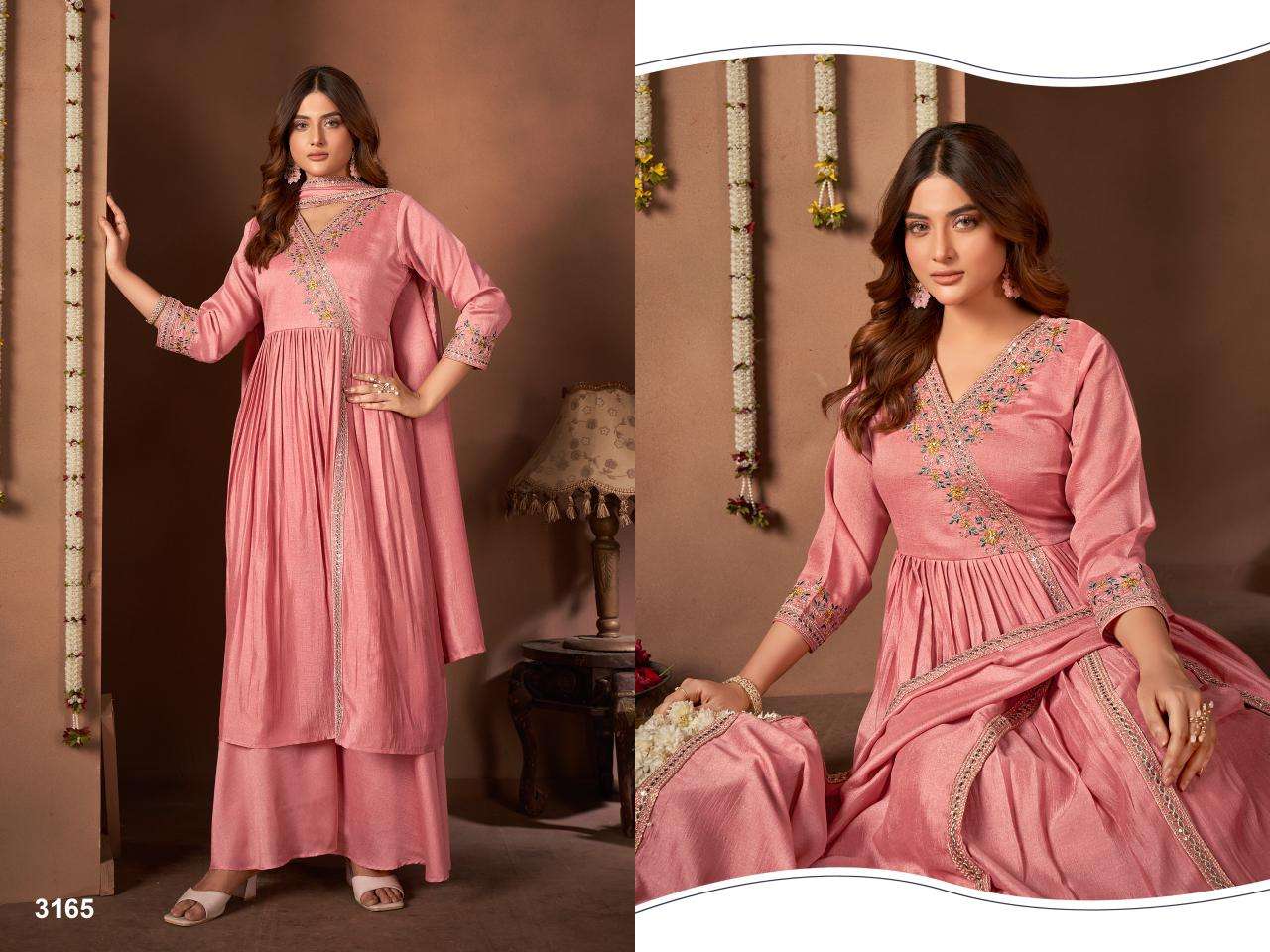 LADIES FLAVOR ALMOND SILK DESIGNER LOOK PARTY WEAR LADIES 3PIECE SET 