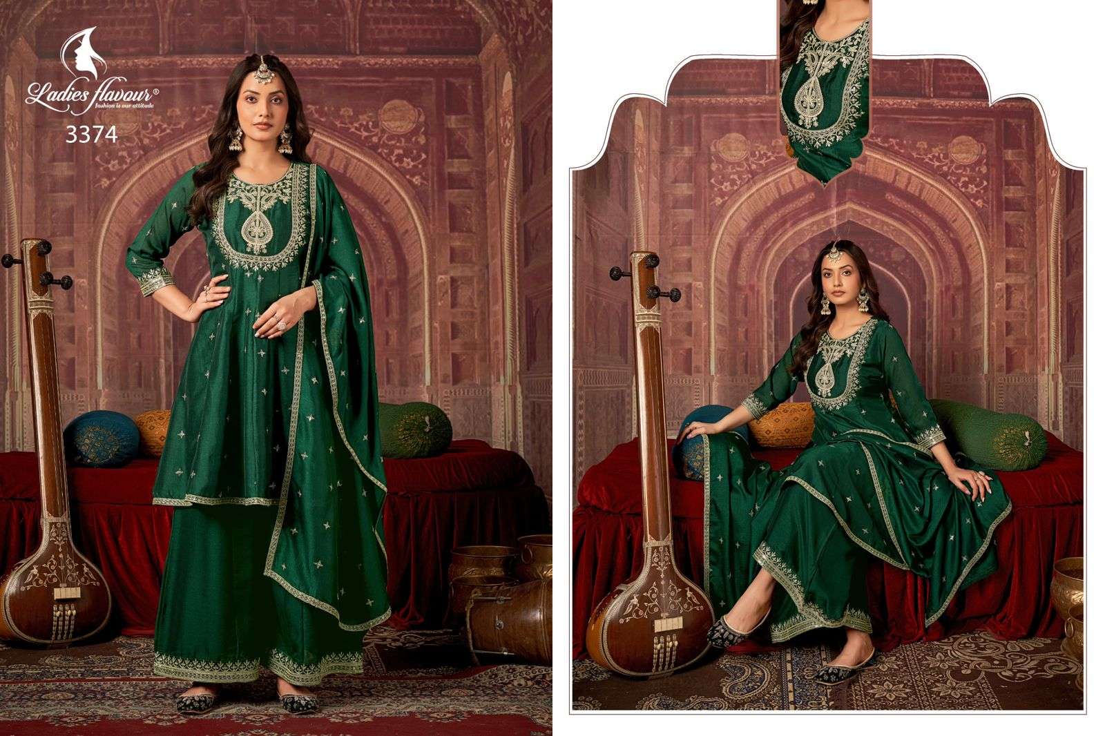 LADIES FLAVOR CULTURE SILK EMBROIDERY DESIGNER WORK LADIES 3PIECE SET COLLECTION 