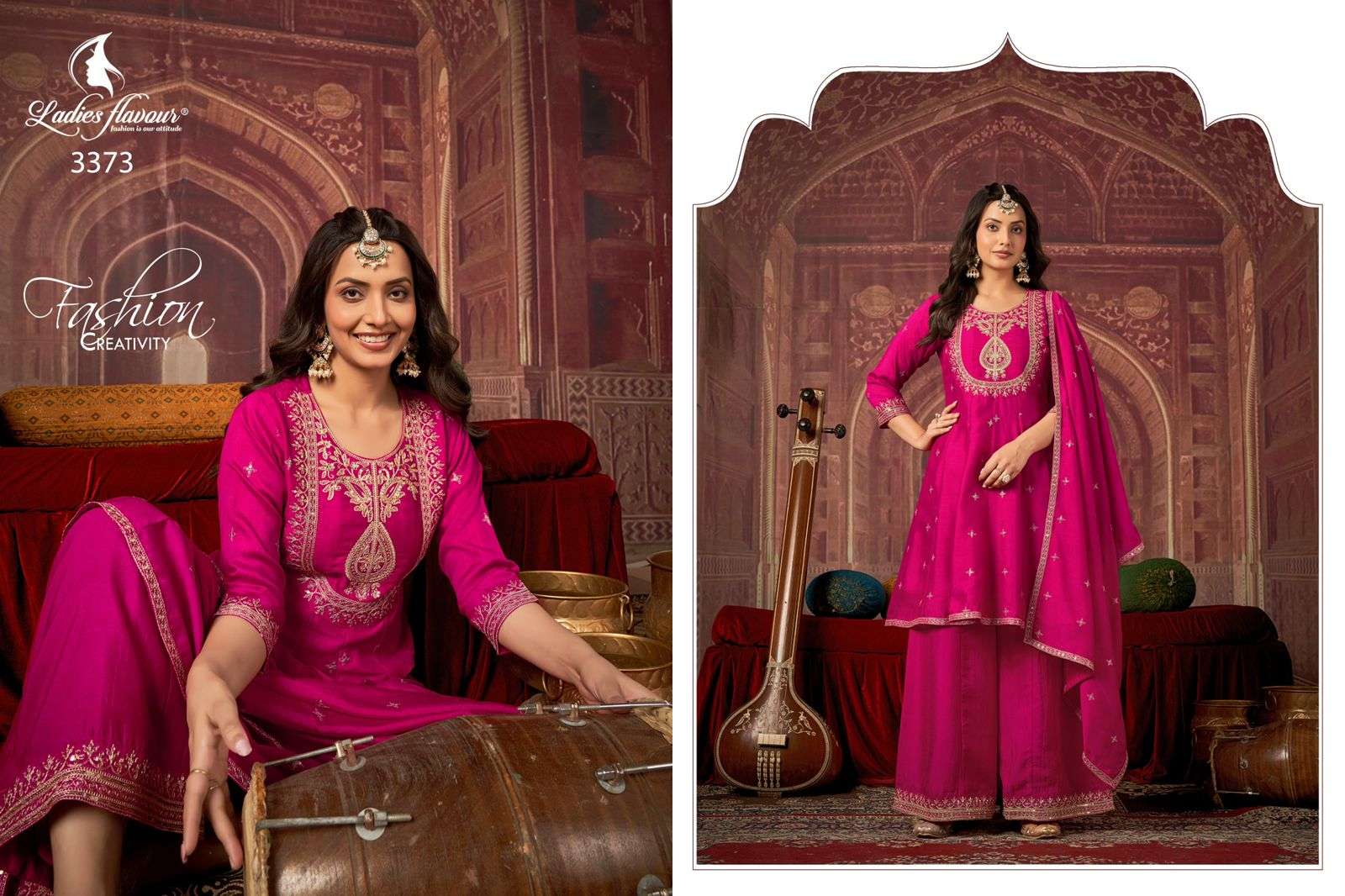 LADIES FLAVOR CULTURE SILK EMBROIDERY DESIGNER WORK LADIES 3PIECE SET COLLECTION 