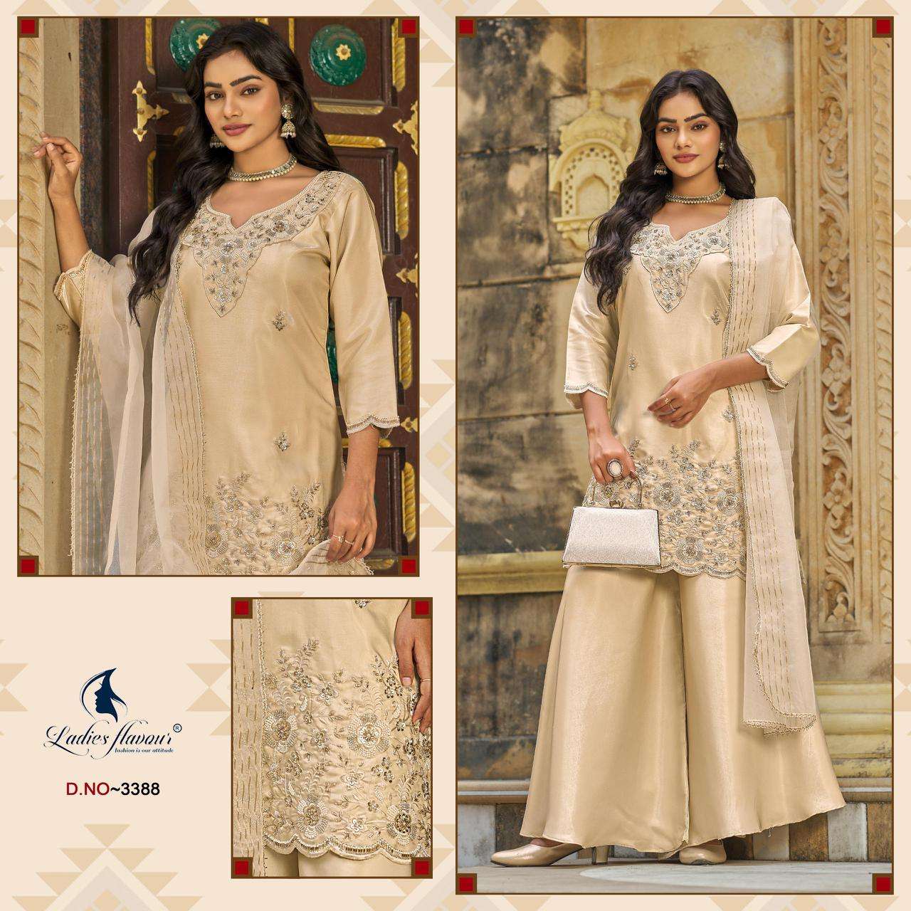 LADIES FLAVOR GEMS SATIN EMBROIDERY DESIGNER READY MADE PARTY WEAR LADIES SUIT