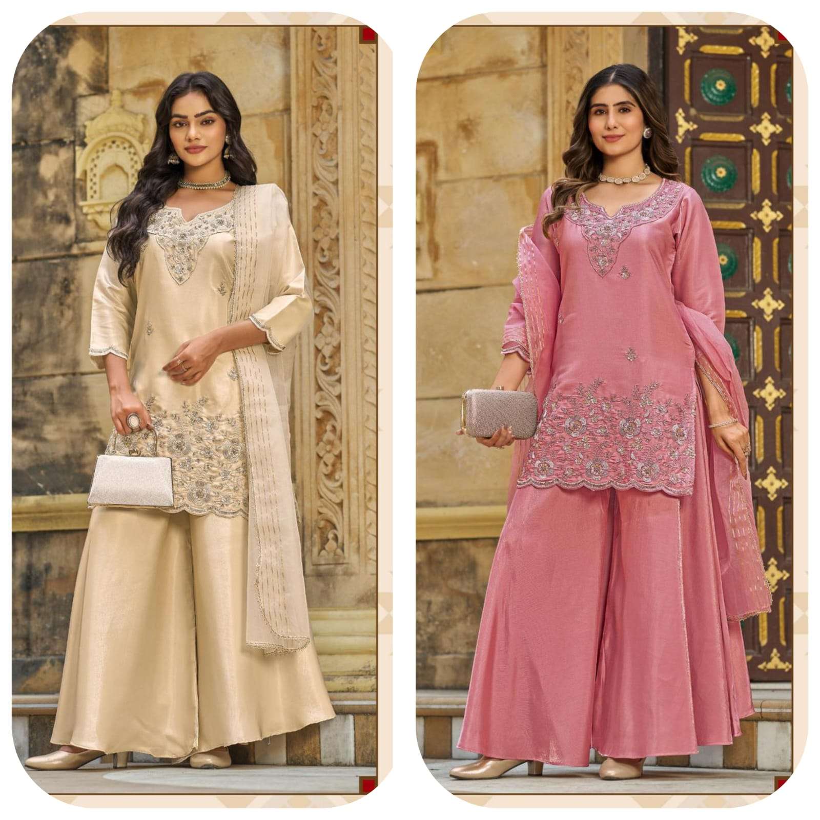 LADIES FLAVOR GEMS SATIN EMBROIDERY DESIGNER READY MADE PARTY WEAR LADIES SUIT