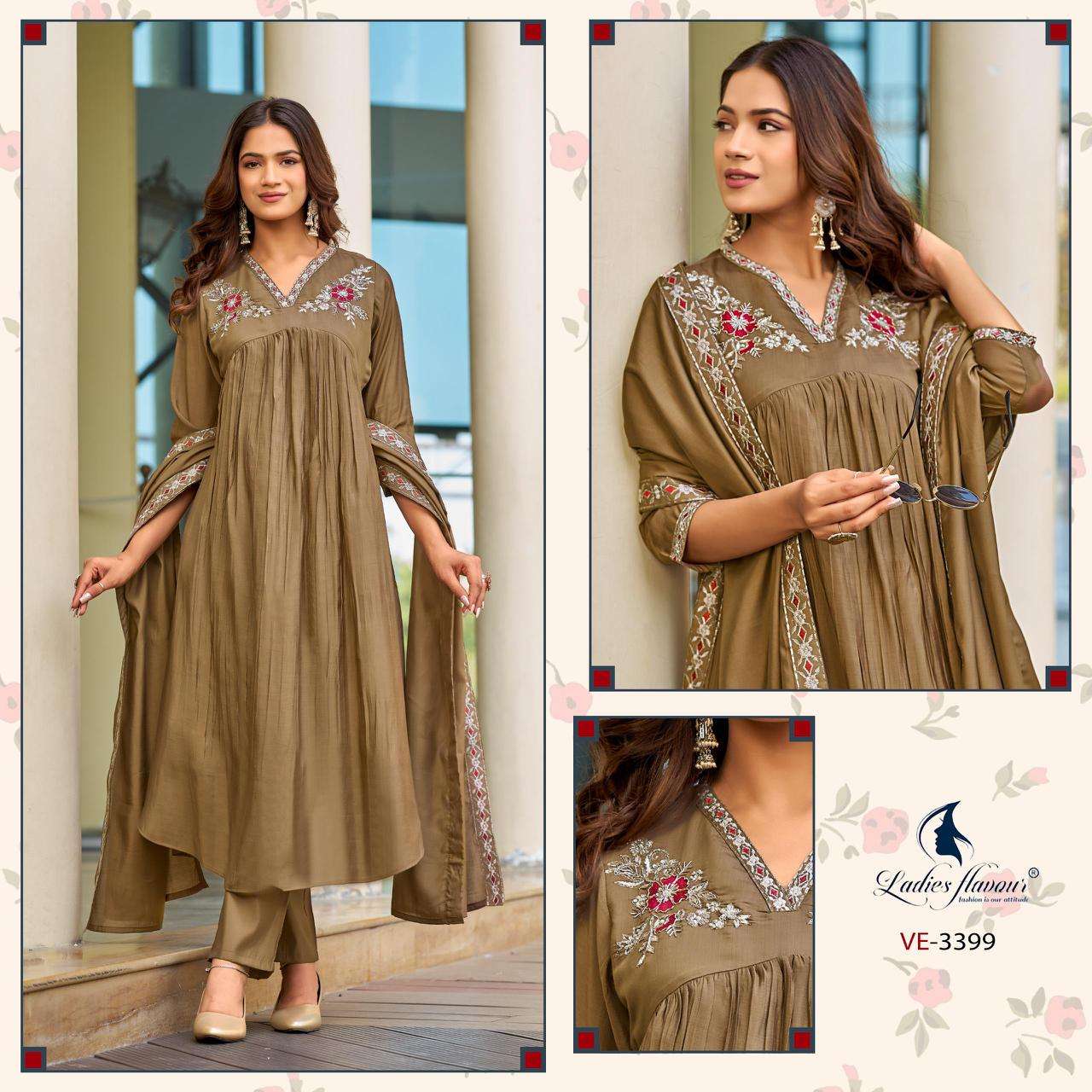 LADIES FLAVOR KIT KAT BEAUTIFUL ALIA CUT STYLE KURTI BOTTOM AND DUPATTA SET 