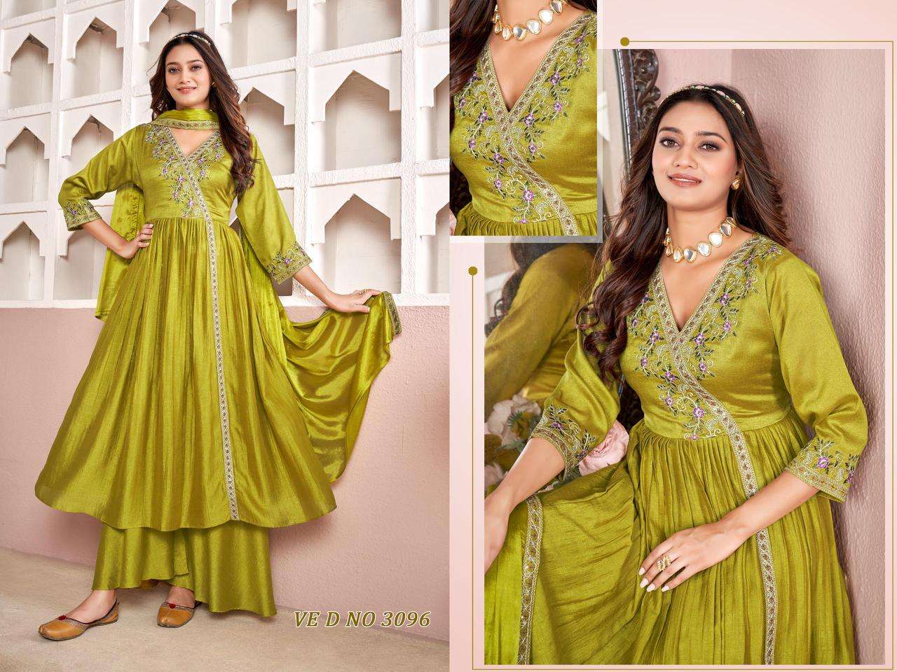 LADIES FLAVOR NISHITA SILK AALIA CUT STYLE GOWN KURTI WITH BOTTOM AND DUPATTA SET 