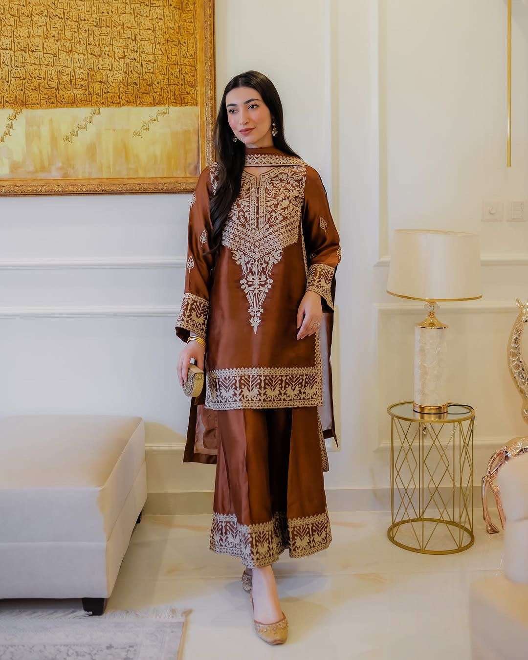 LADY LOOK 016 SILK WITH FANCY DESIGNER PAKISTANI STYLE SUIT