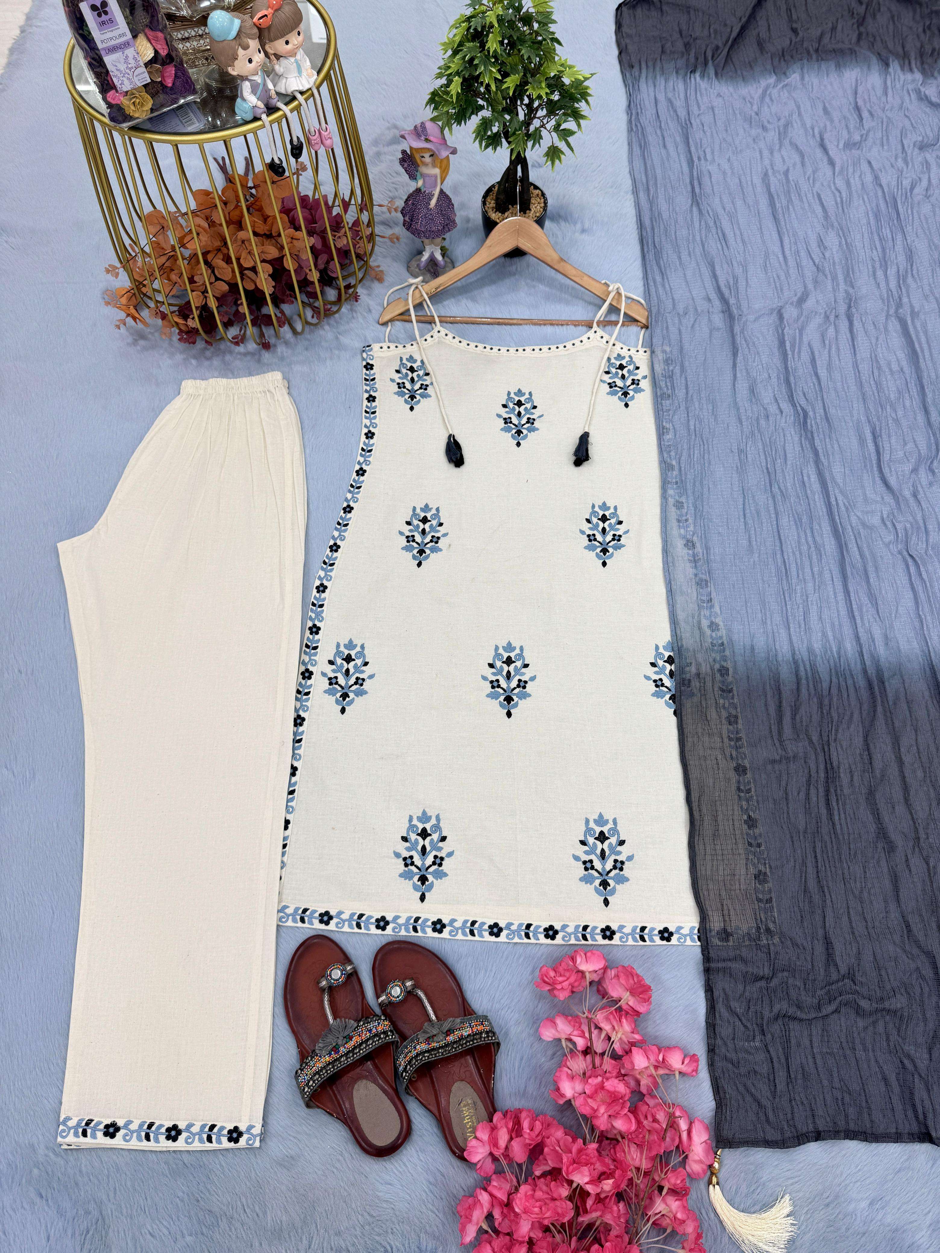 LADY LOOK 021 KHADI COTTON FANCY DESIGNER LOOK KURTI WITH PANT AND DUPPATTA SET 