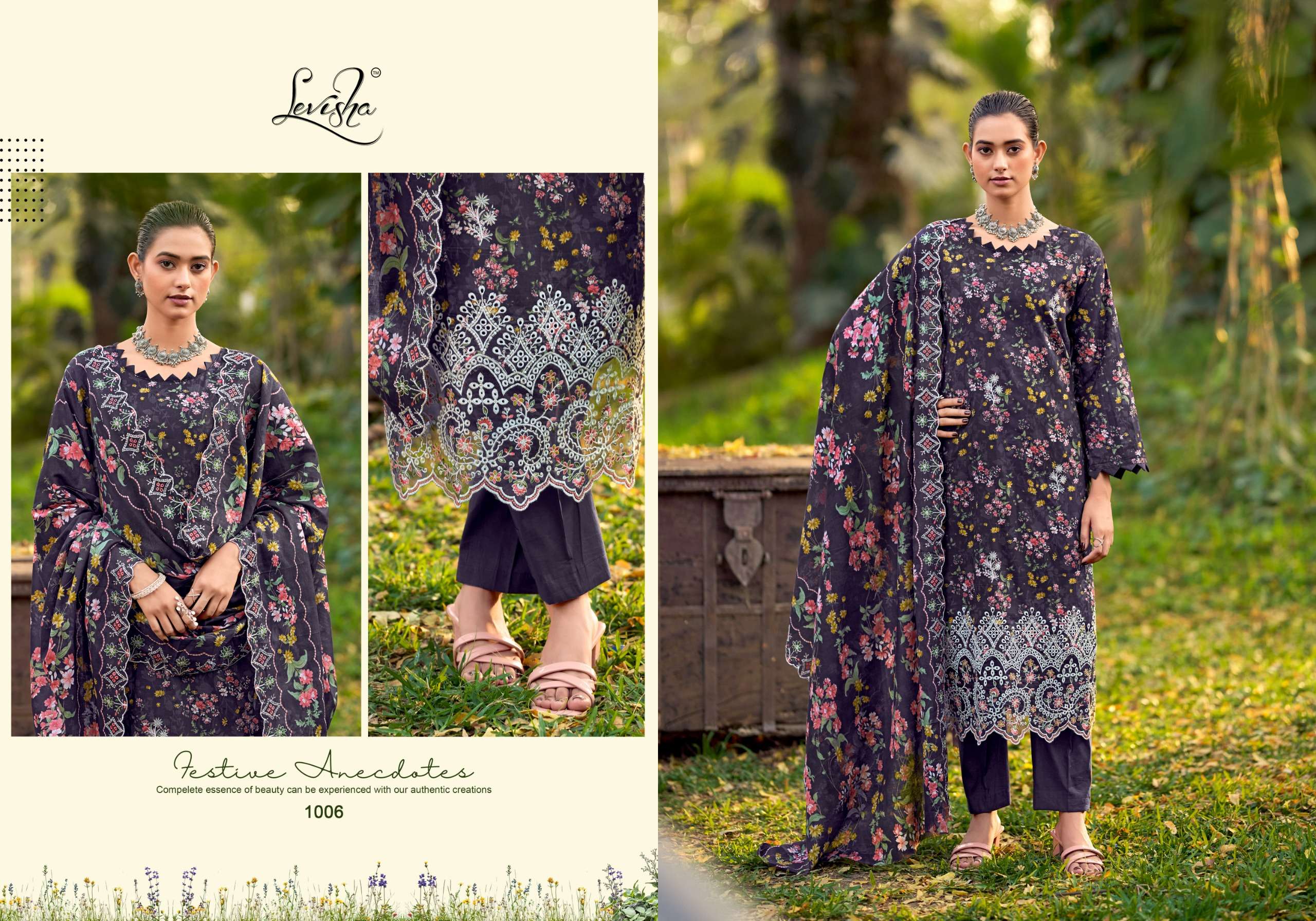 LEVISHA CHIKANKARI LAWN COTTON DIGITAL PRINT WITH FANCY EMBROIDERY WORK SUIT