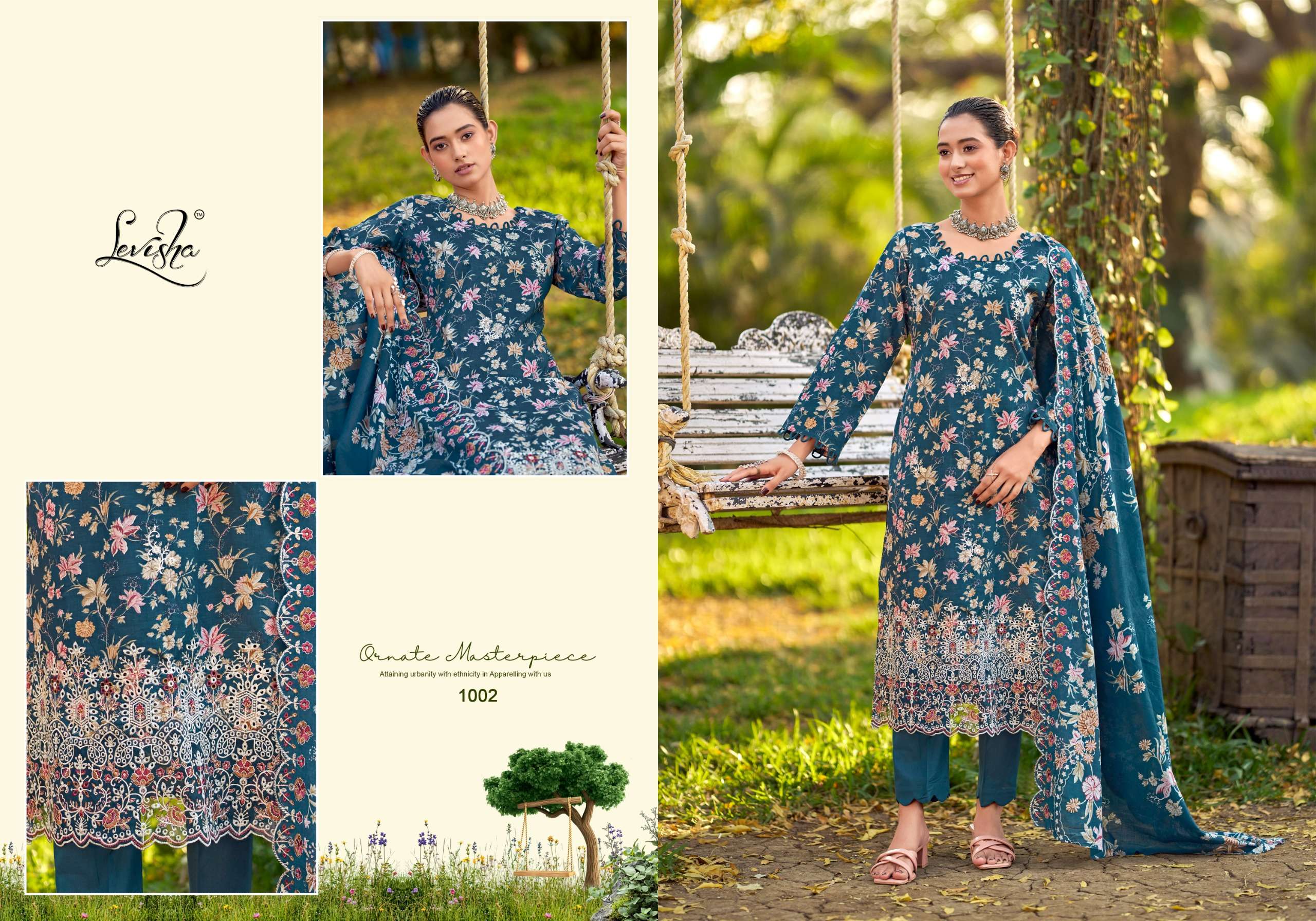 LEVISHA CHIKANKARI LAWN COTTON DIGITAL PRINT WITH FANCY EMBROIDERY WORK SUIT