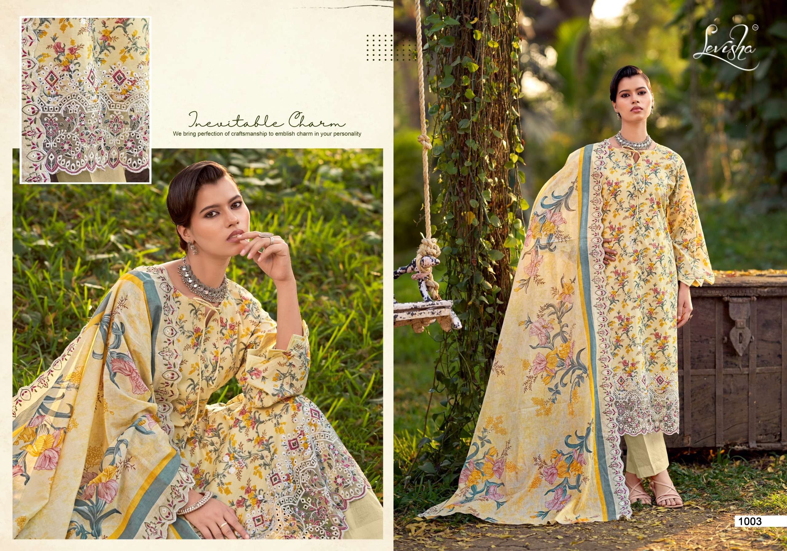 LEVISHA CHIKANKARI LAWN COTTON DIGITAL PRINT WITH FANCY EMBROIDERY WORK SUIT