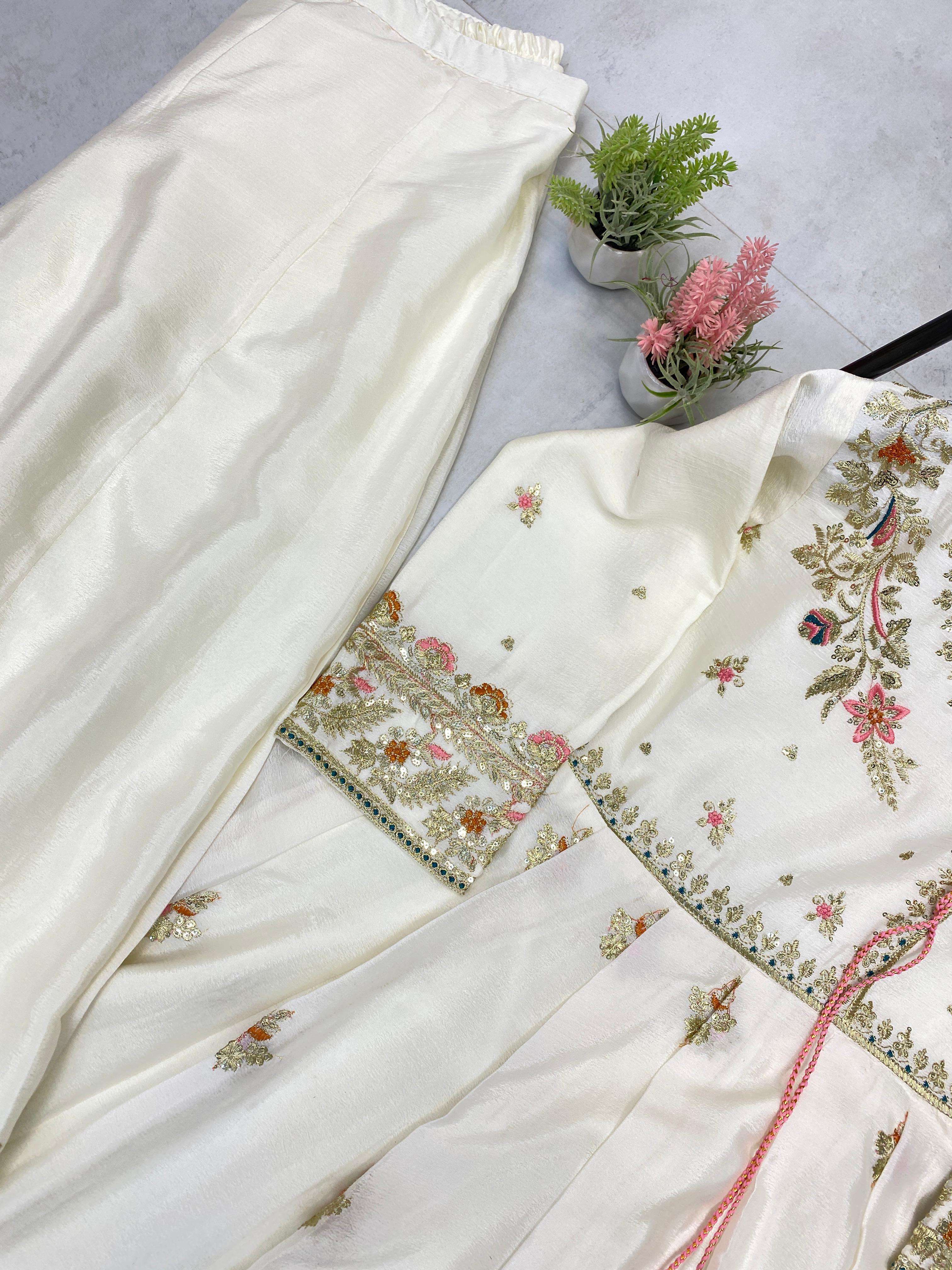LG 2018 CHINON BEAUTIFUL EMBROIDERY DESIGNER GOWN WITH PLAZZO AND DUPATTA SET 