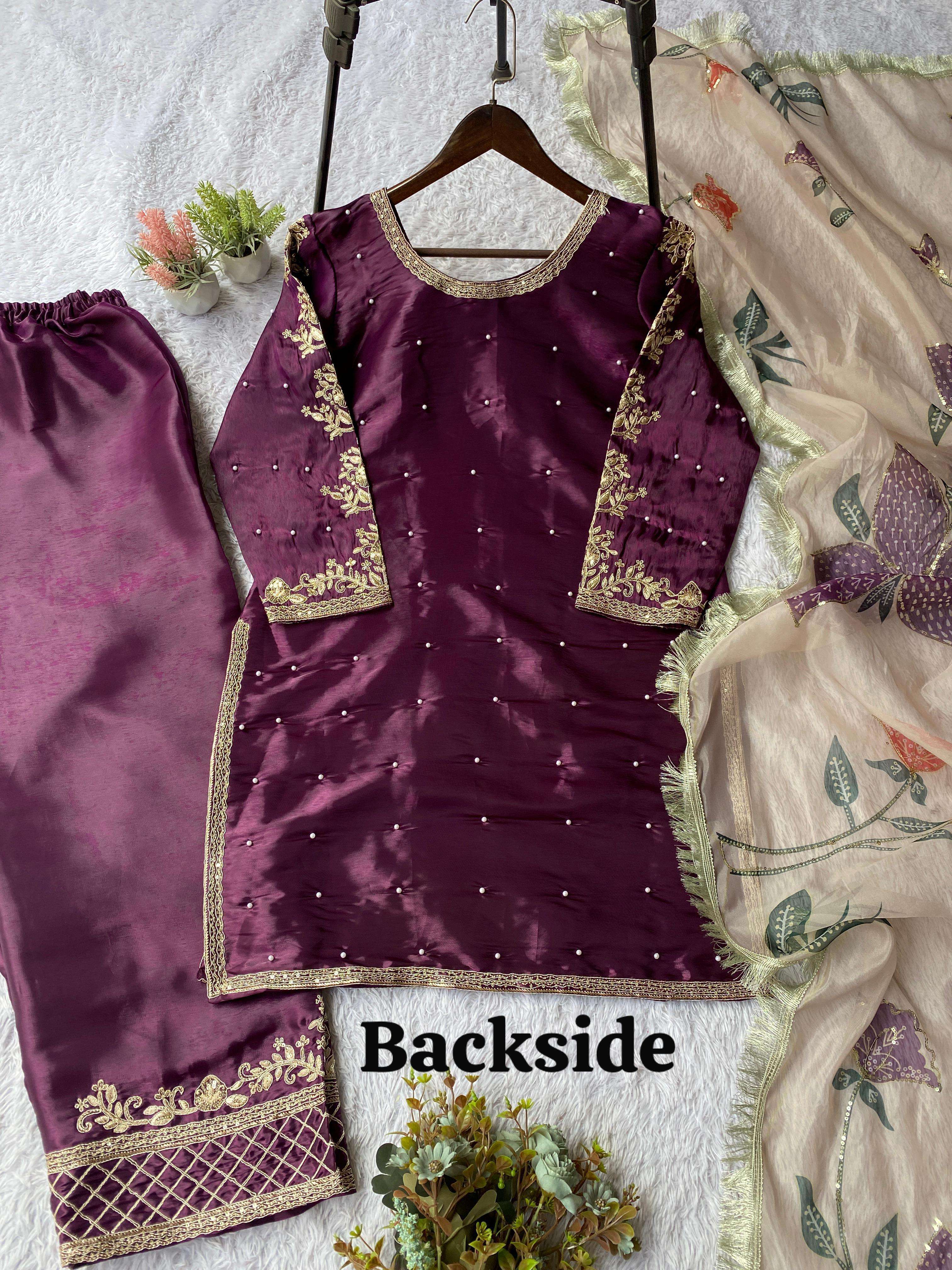 LG 2060 MAROON SILK HEAVY BEAUTIFUL DESIGNER PARTY WEAR LADIES SUIT