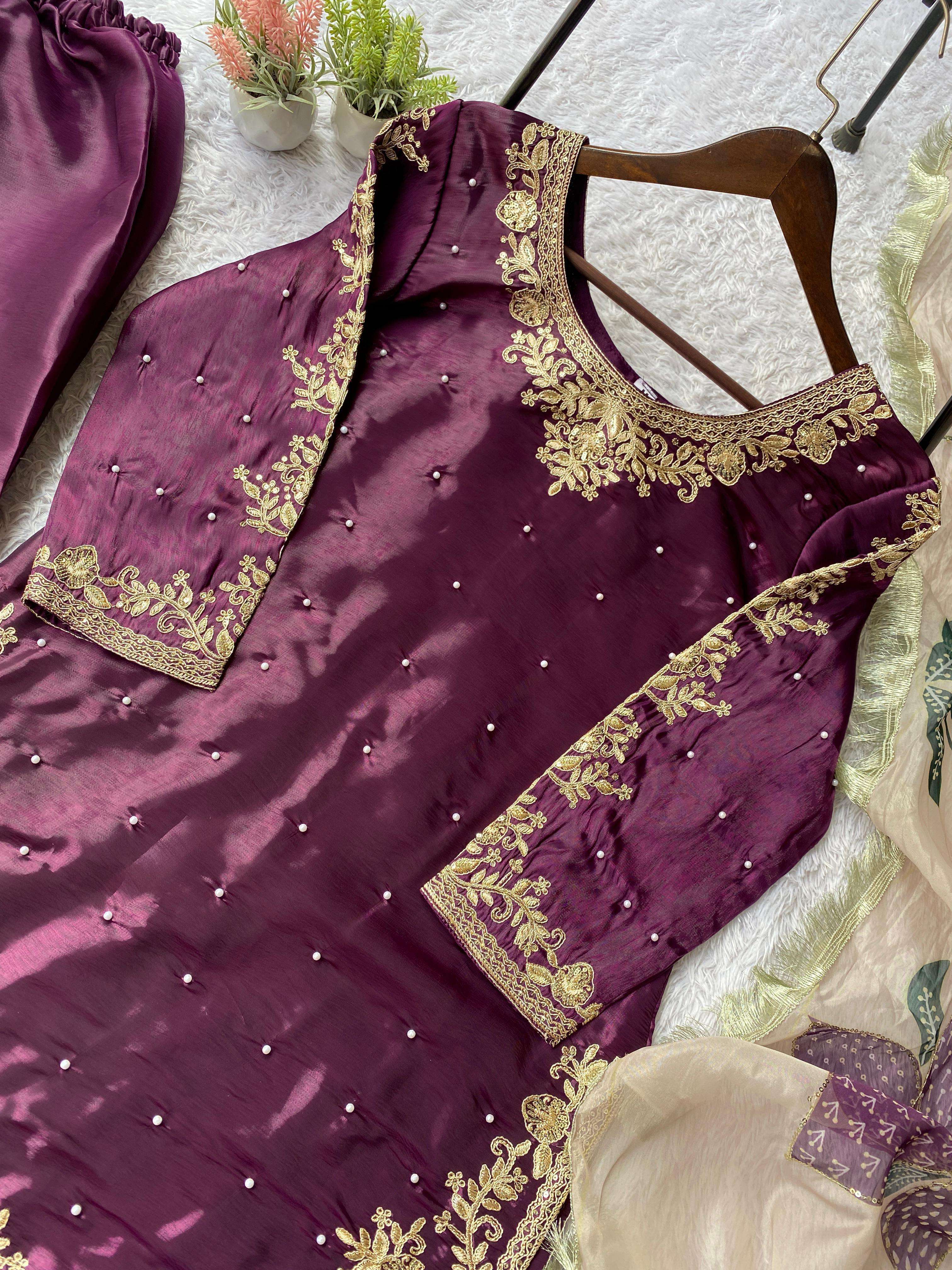 LG 2060 MAROON SILK HEAVY BEAUTIFUL DESIGNER PARTY WEAR LADIES SUIT