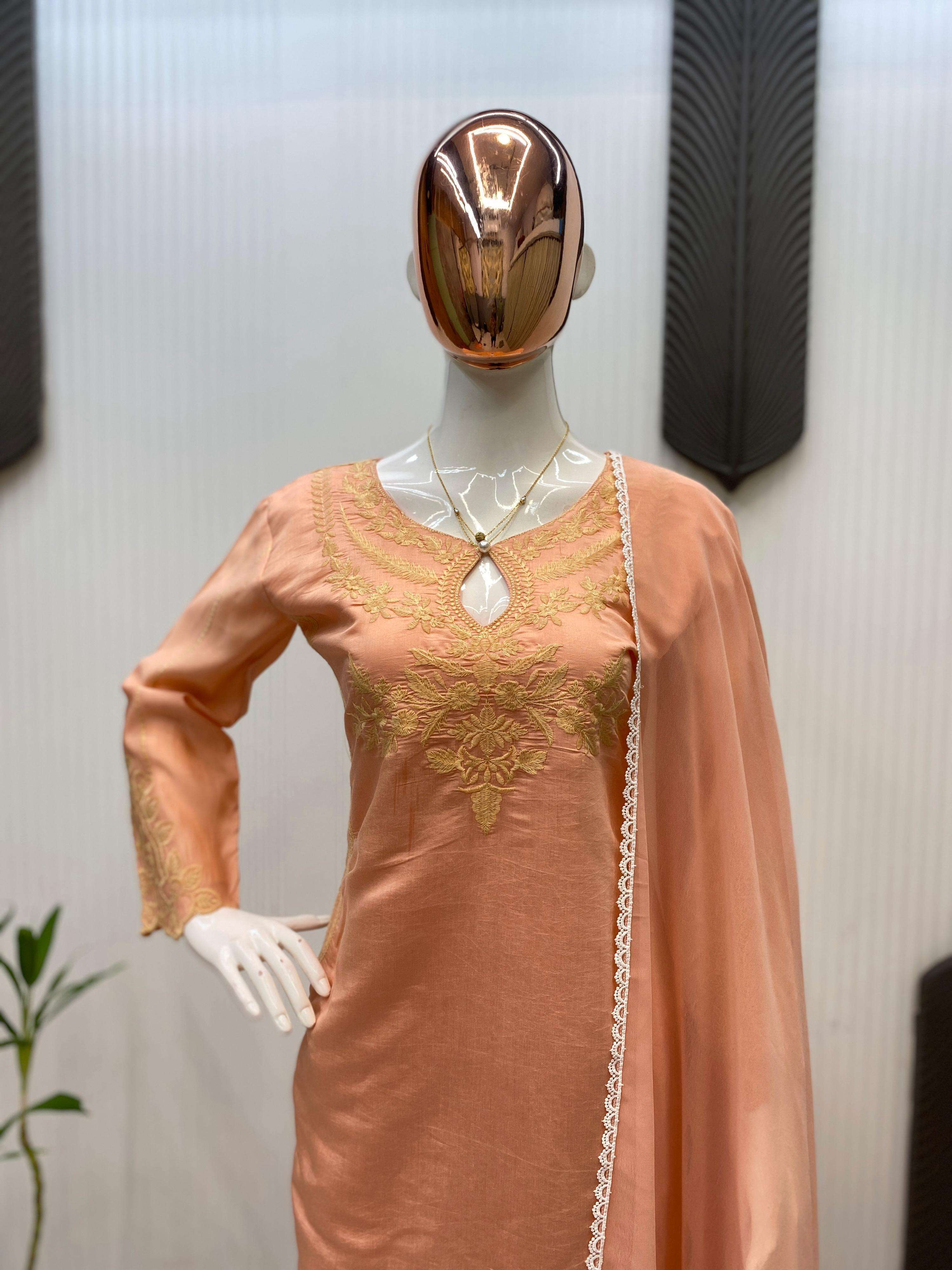 LG 2069 SILK EMBROIDERY DESIGNER WORK FESTIVE WEAR LADIES SUIT