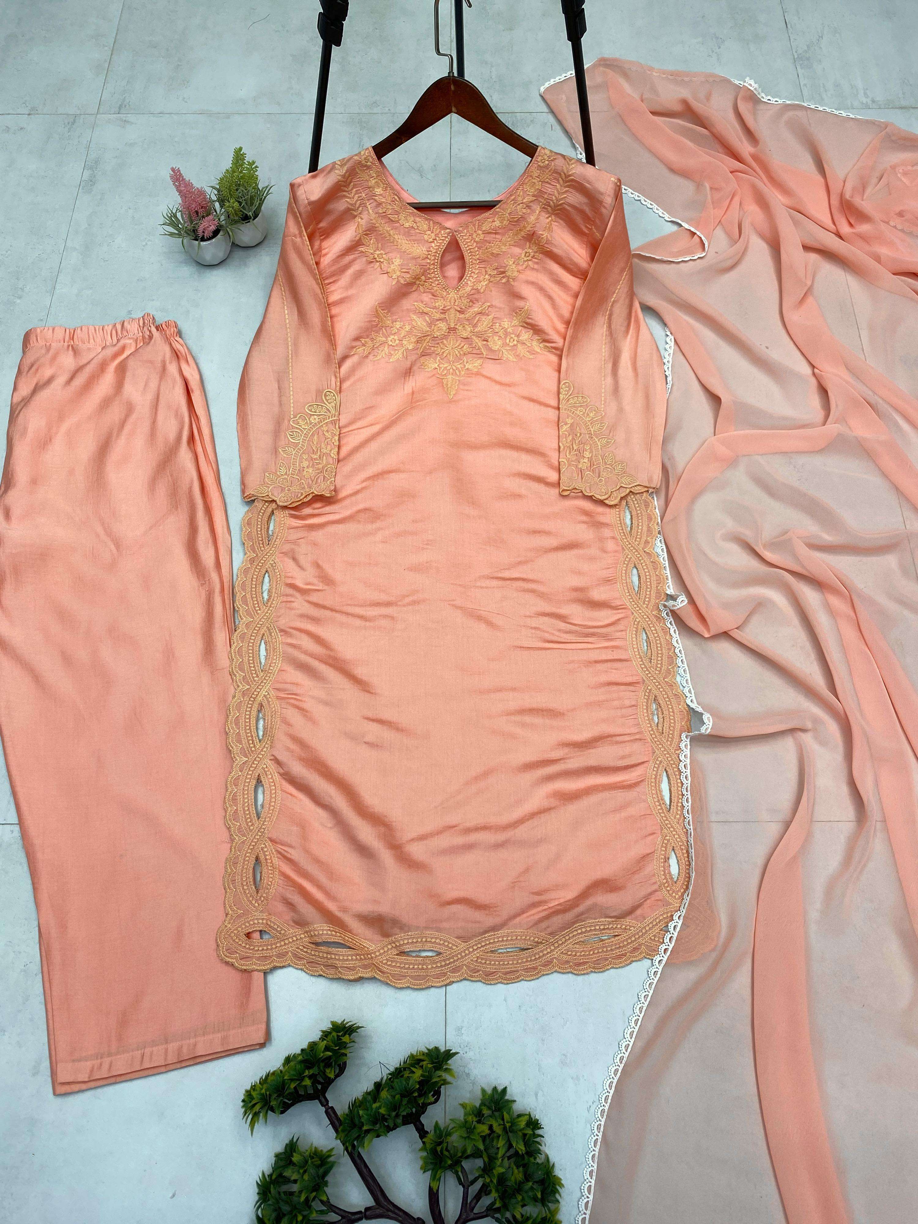 LG 2069 SILK EMBROIDERY DESIGNER WORK FESTIVE WEAR LADIES SUIT