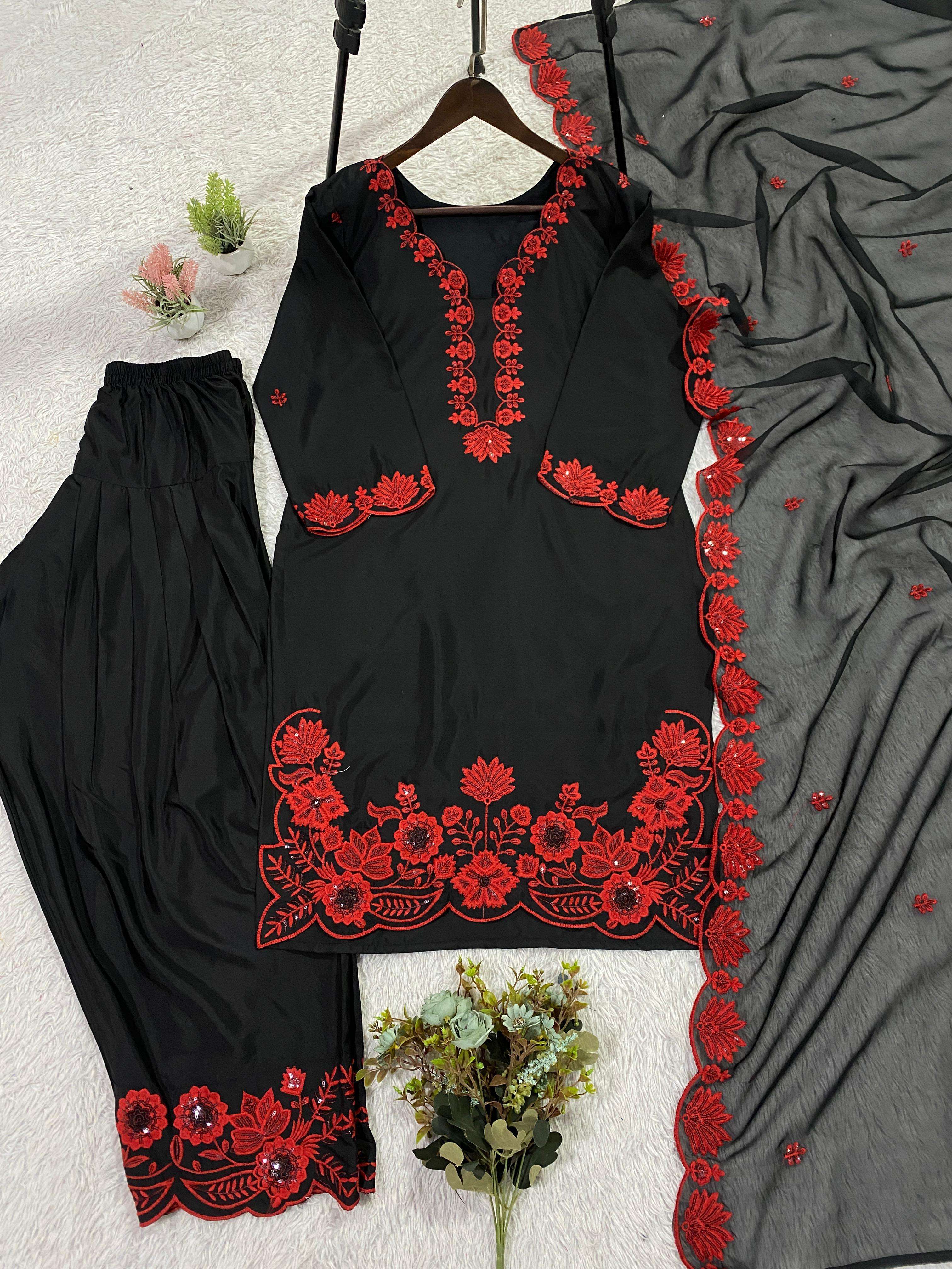 LG 2074 SILK SEQUENCE EMBROIDERY WORKS FESTIVE WEAR LADIES SUIT