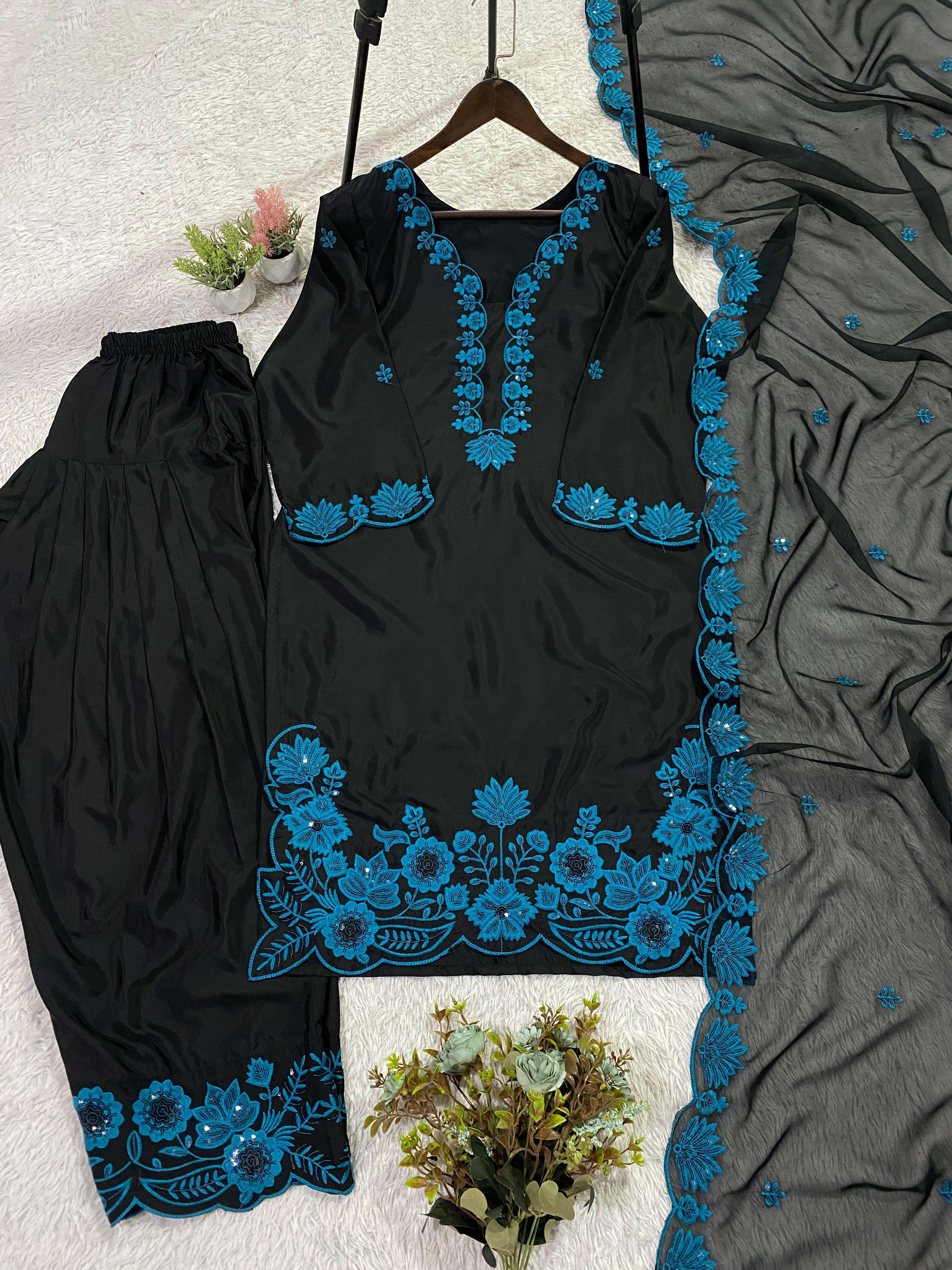 LG 2074 SILK SEQUENCE EMBROIDERY WORKS FESTIVE WEAR LADIES SUIT