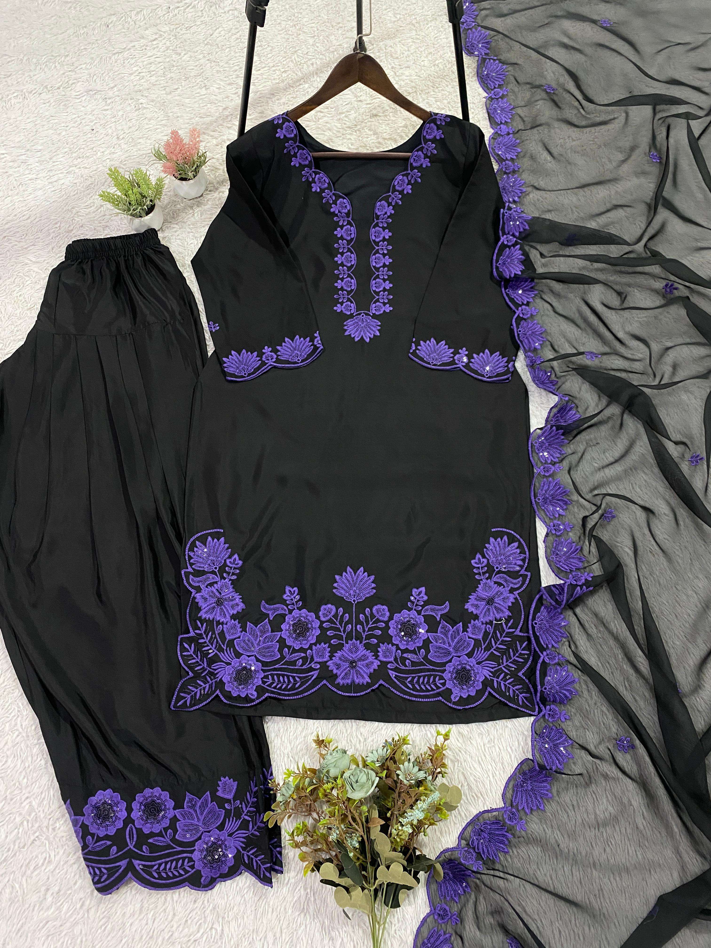LG 2074 SILK SEQUENCE EMBROIDERY WORKS FESTIVE WEAR LADIES SUIT