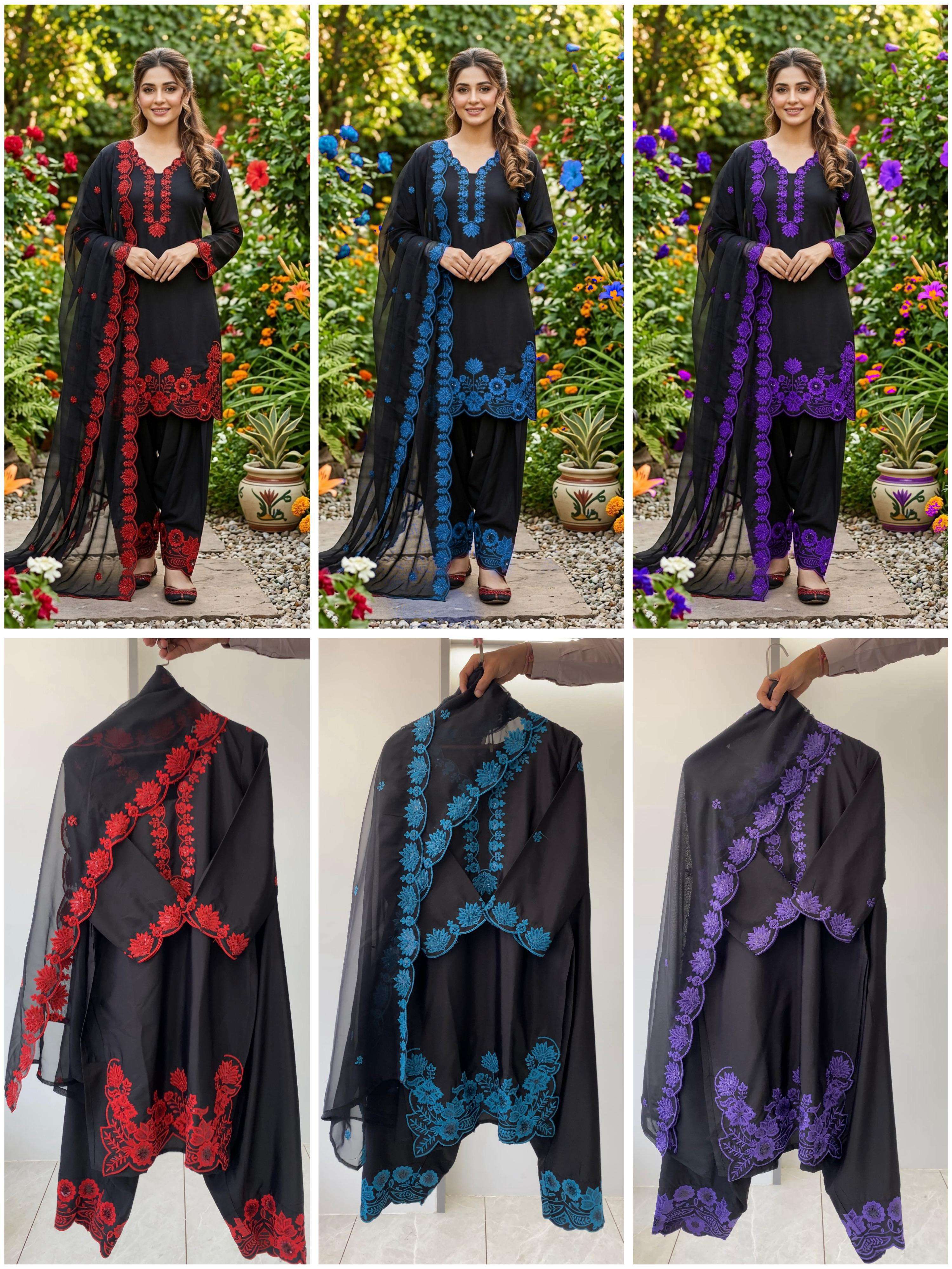 LG 2074 SILK SEQUENCE EMBROIDERY WORKS FESTIVE WEAR LADIES SUIT