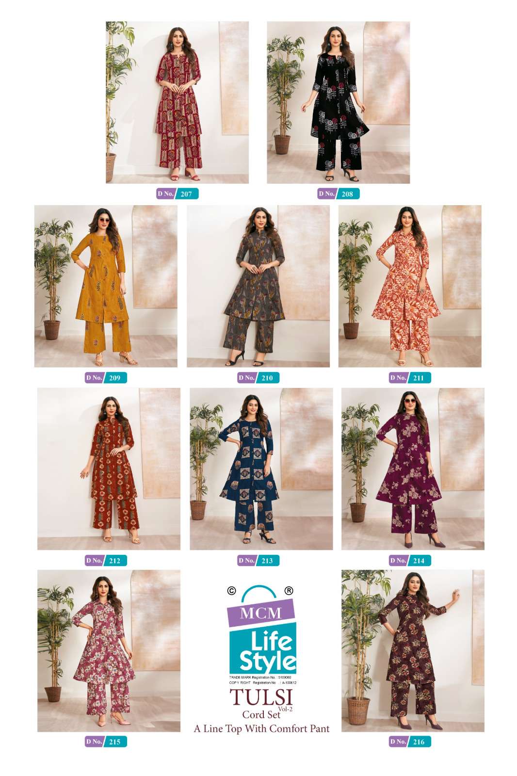 MCM LIFESTYLE TULSI VOL 2 PRINCESS CUT STYLE KURTI WITH BOTTOM PAIR 