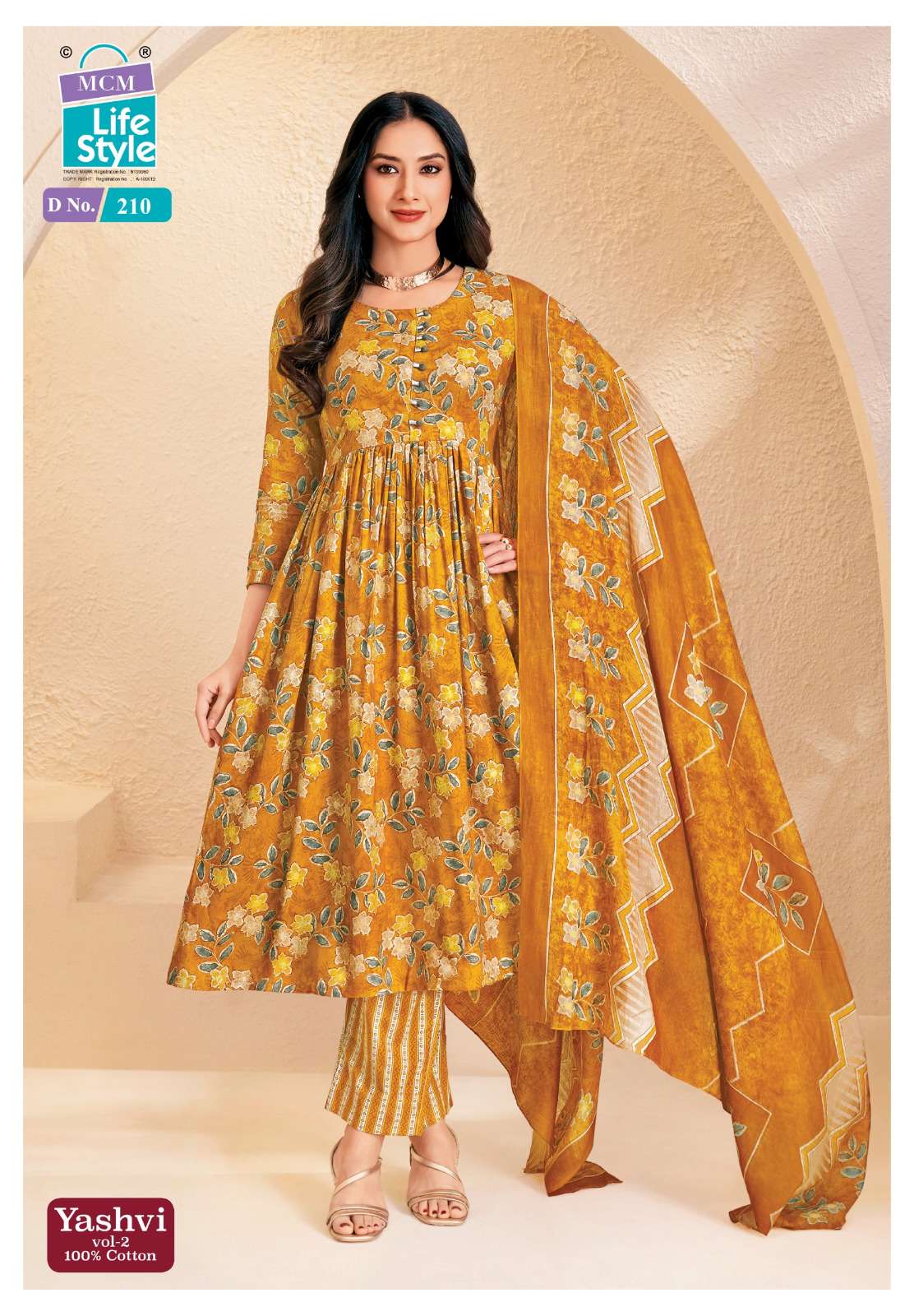 MCM LIFESTYLE YASHVI VOL 2 COTTON PRINT FANCY ANARKALI STYLE LADIES 3PCS SET