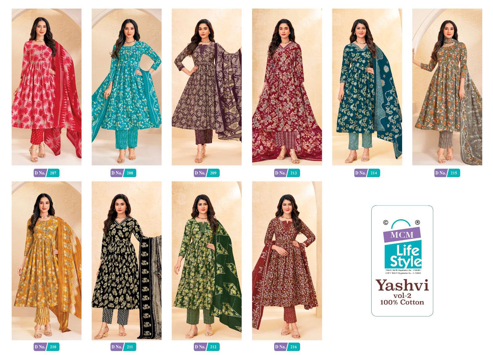 MCM LIFESTYLE YASHVI VOL 2 COTTON PRINT FANCY ANARKALI STYLE LADIES 3PCS SET