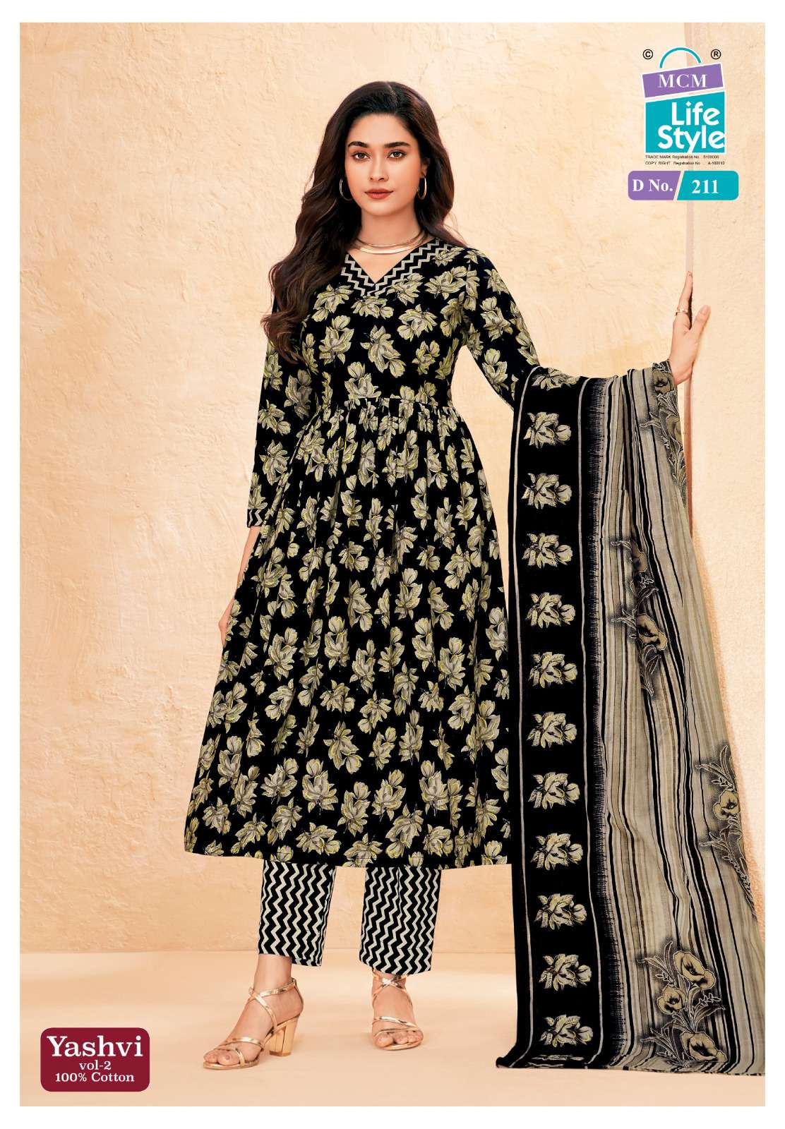 MCM LIFESTYLE YASHVI VOL 2 COTTON PRINT FANCY ANARKALI STYLE LADIES 3PCS SET