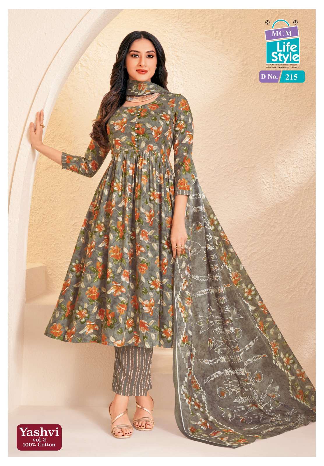 MCM LIFESTYLE YASHVI VOL 2 COTTON PRINT FANCY ANARKALI STYLE LADIES 3PCS SET