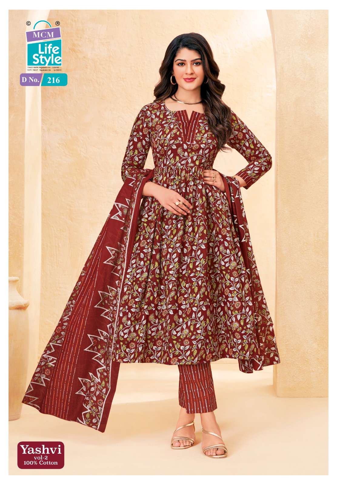 MCM LIFESTYLE YASHVI VOL 2 COTTON PRINT FANCY ANARKALI STYLE LADIES 3PCS SET
