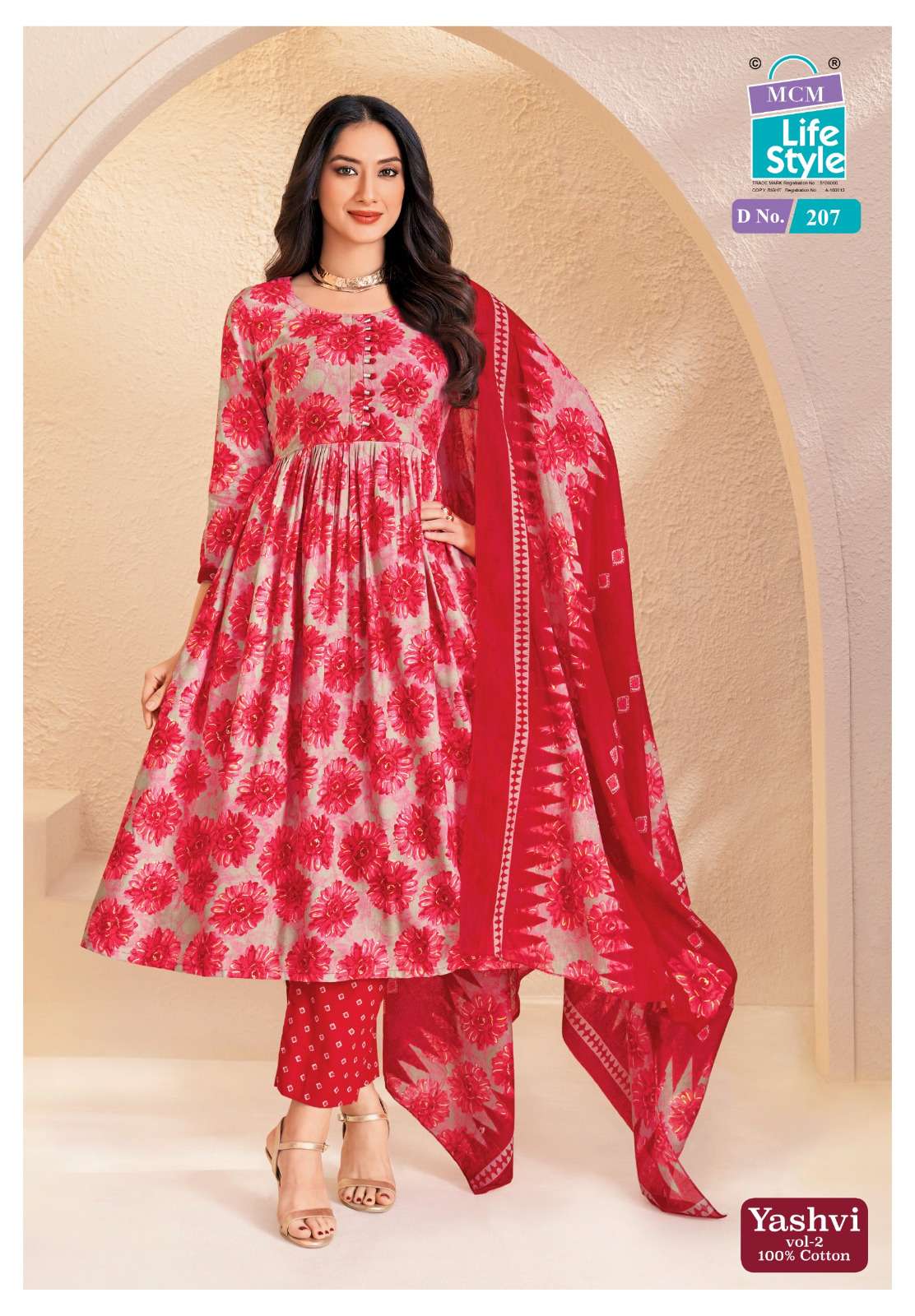 MCM LIFESTYLE YASHVI VOL 2 COTTON PRINT FANCY ANARKALI STYLE LADIES 3PCS SET