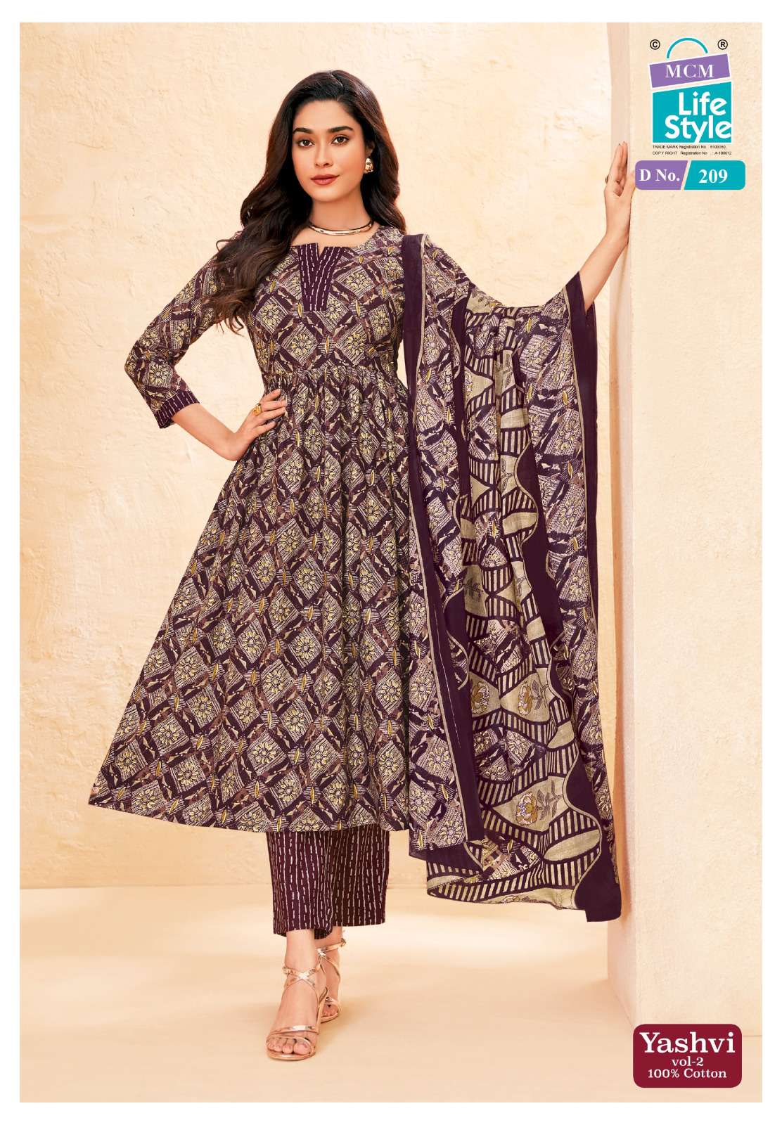 MCM LIFESTYLE YASHVI VOL 2 COTTON PRINT FANCY ANARKALI STYLE LADIES 3PCS SET