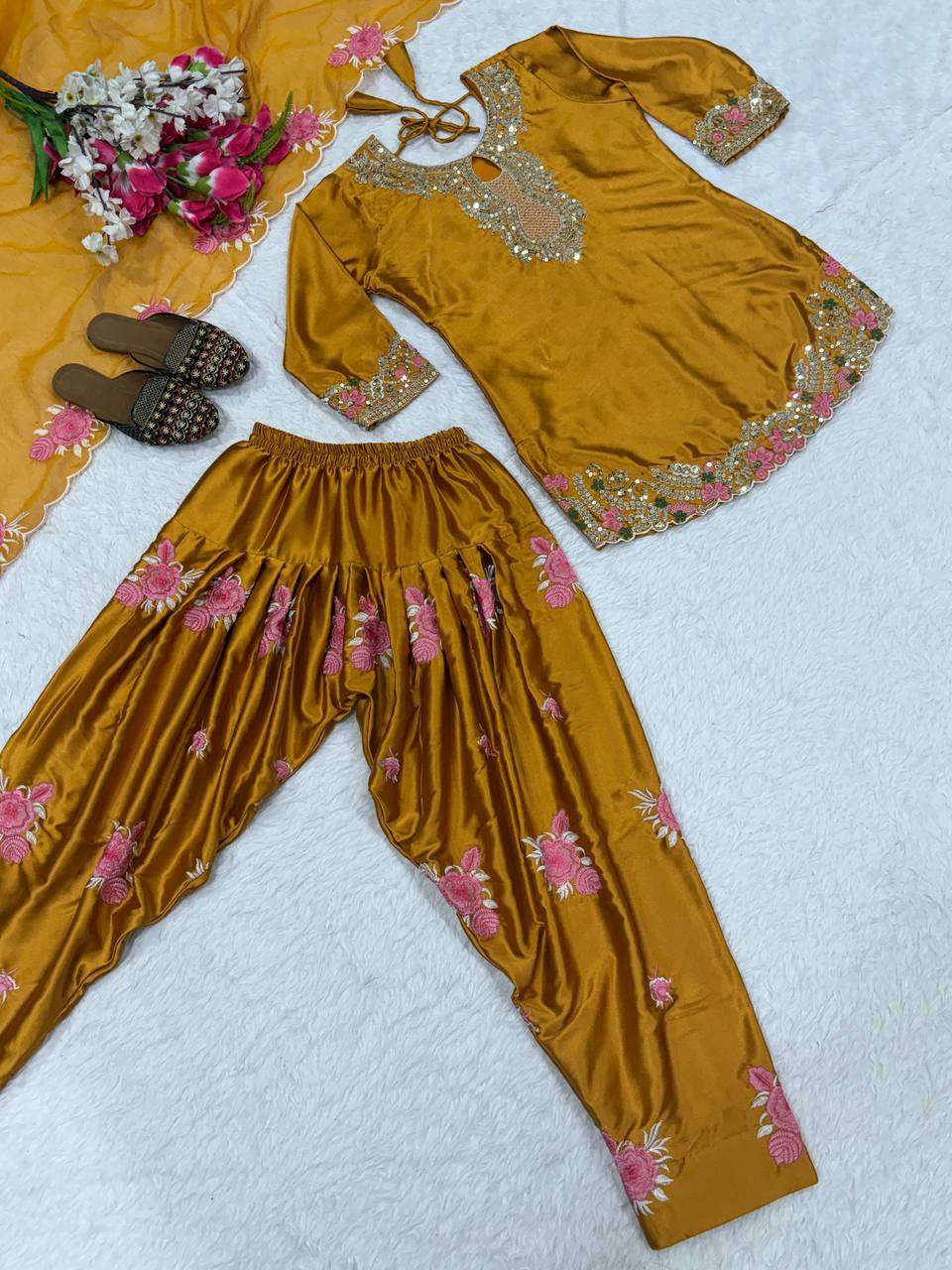 MD 3081 SATIN WITH EMBROIDERY DESIGNER WORK PARTY WEAR LADIES SUIT