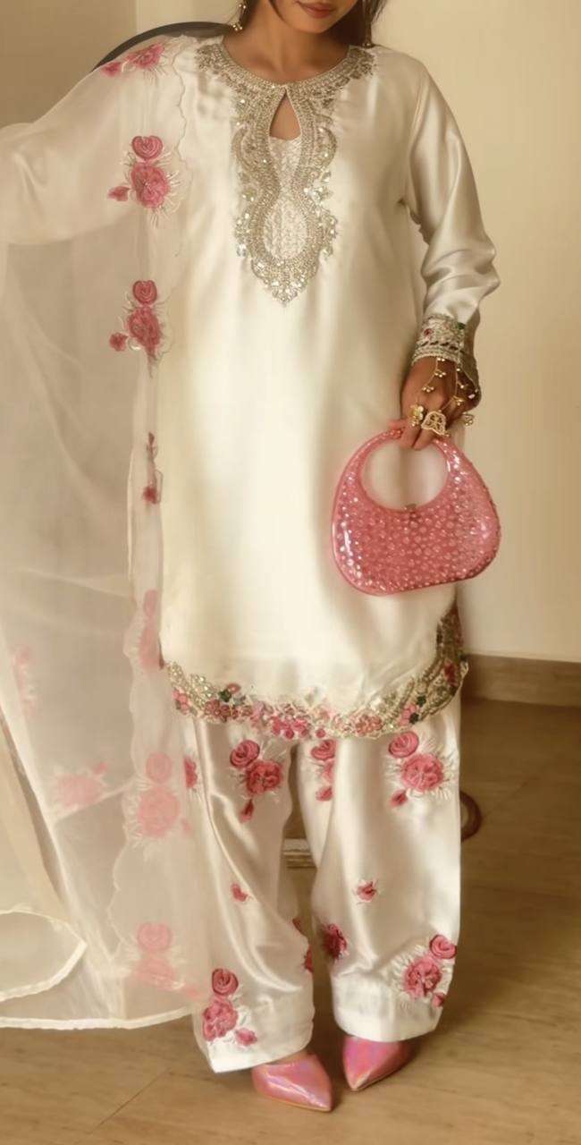 MD 3081 SATIN WITH EMBROIDERY DESIGNER WORK PARTY WEAR LADIES SUIT