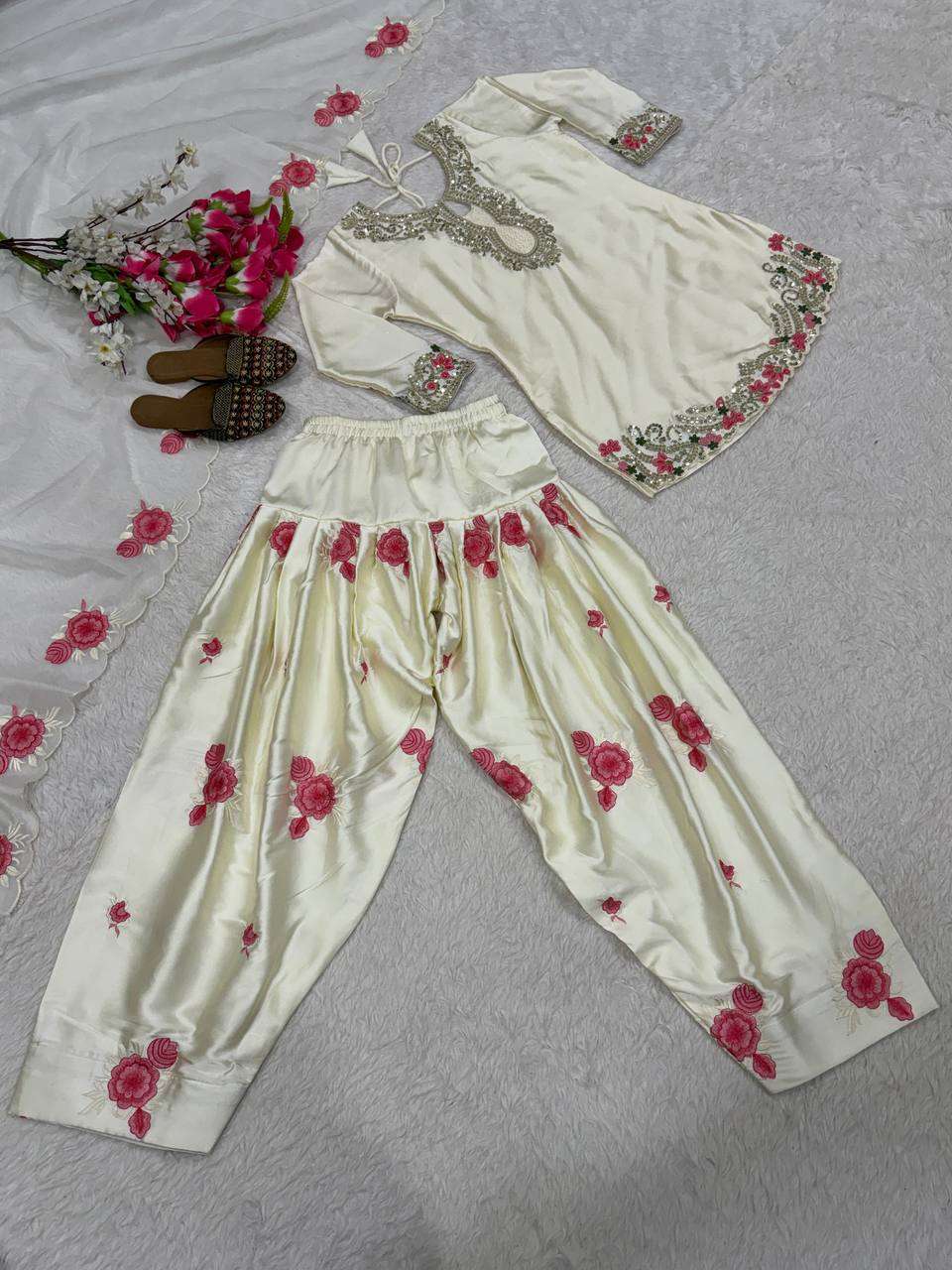MD 3081 SATIN WITH EMBROIDERY DESIGNER WORK PARTY WEAR LADIES SUIT