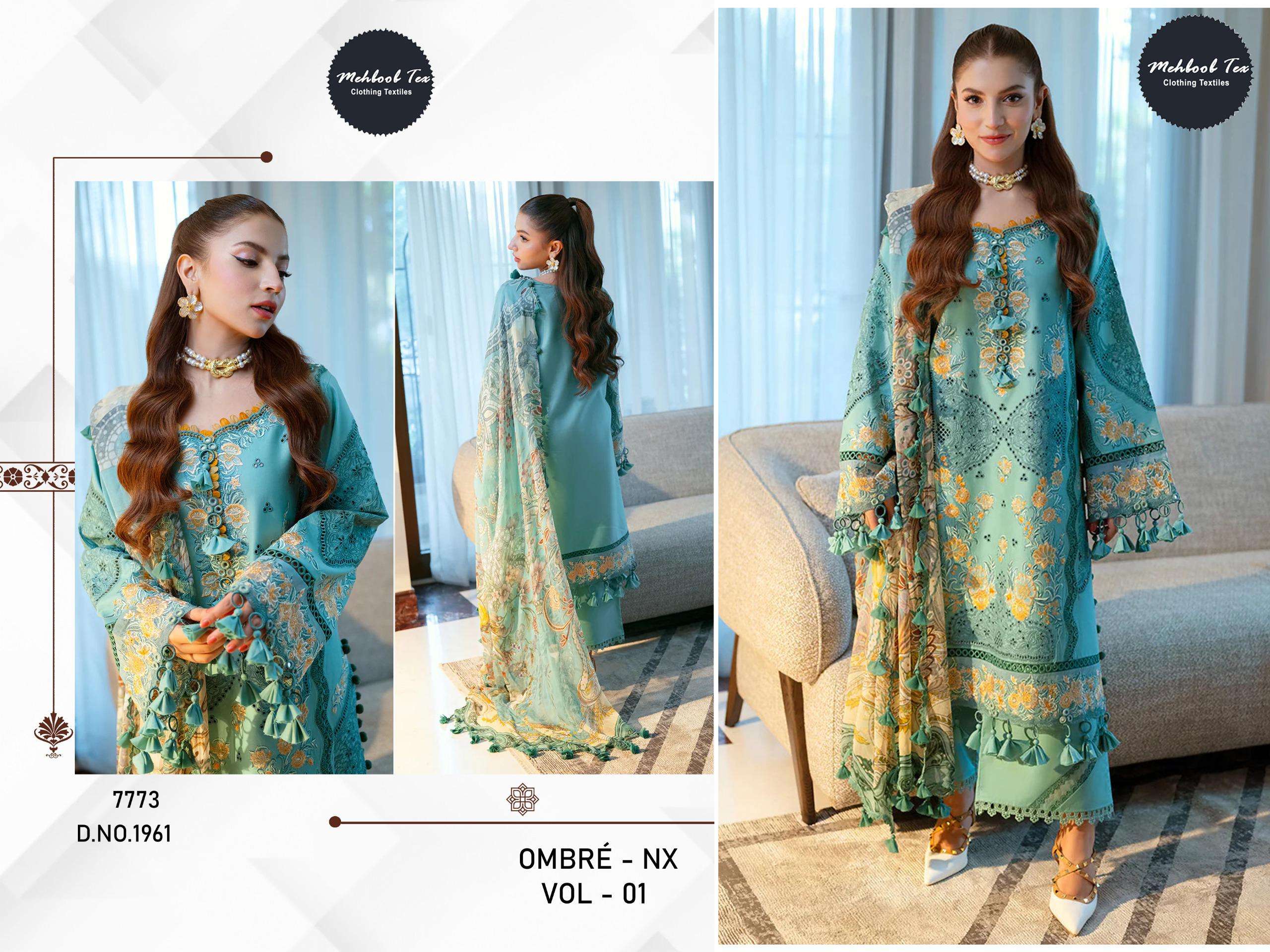 MEHBOOB TEX OMBRE NX VOL 1 COTTON EMBROIDERY DESIGNER WORK PAKISTANI SUIT