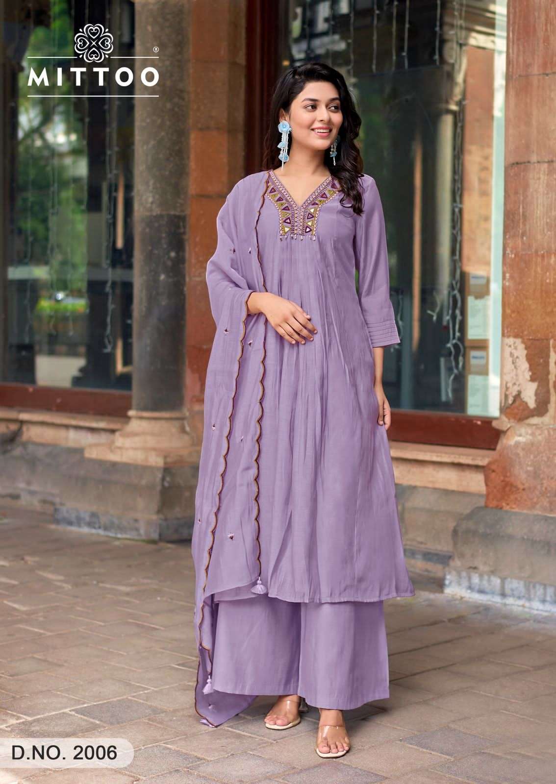 MITTOO STREET WEAR CHANDERI SILK DESIGNER WORK FESTIVE WEAR LADIES SUIT