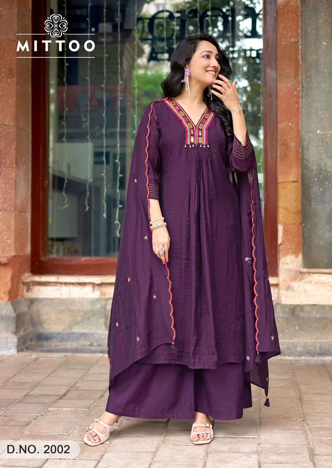 MITTOO STREET WEAR CHANDERI SILK DESIGNER WORK FESTIVE WEAR LADIES SUIT