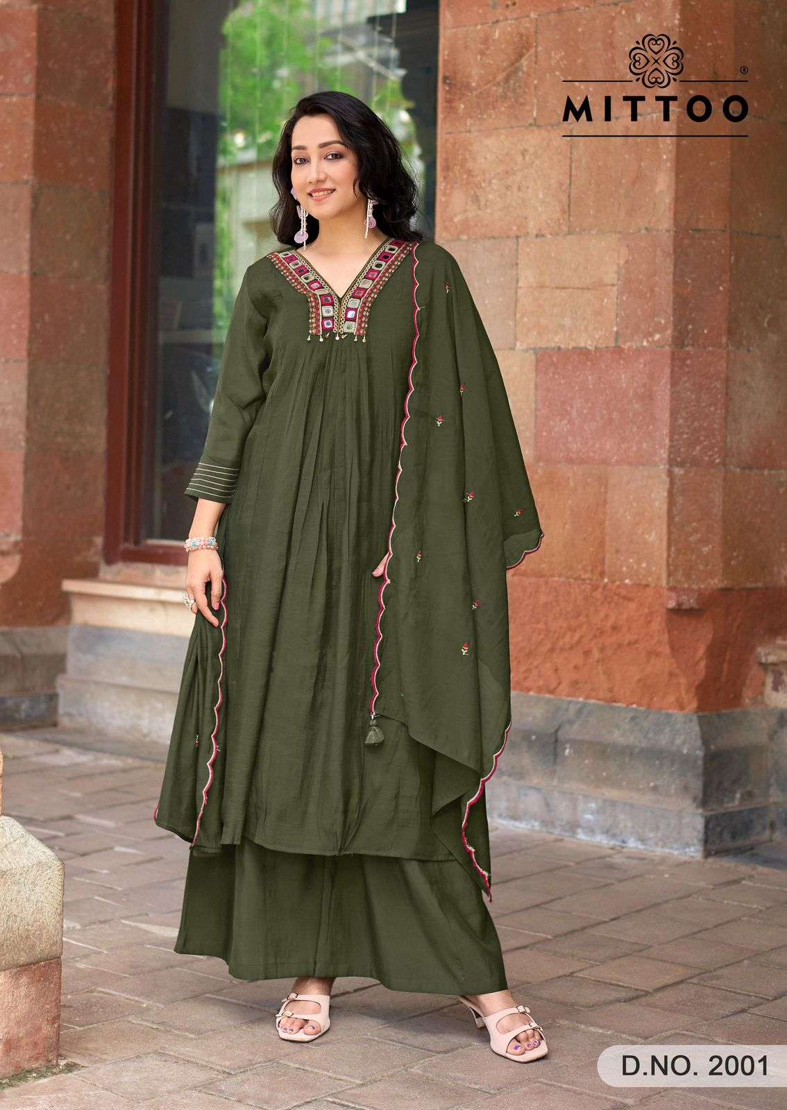MITTOO STREET WEAR CHANDERI SILK DESIGNER WORK FESTIVE WEAR LADIES SUIT