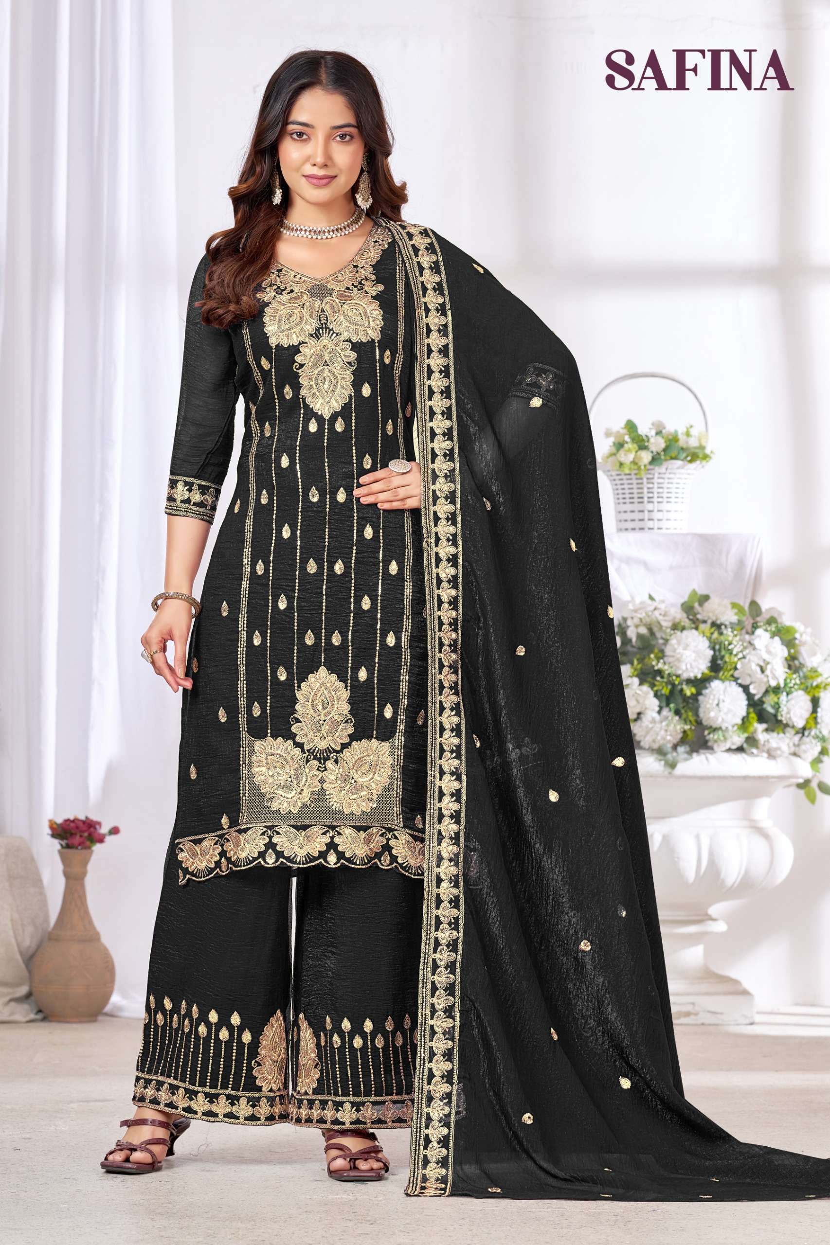 MUKESH SAFINA CHINON HEAVY EMBROIDERED DESIGNER READY MADE LADIES SUIT